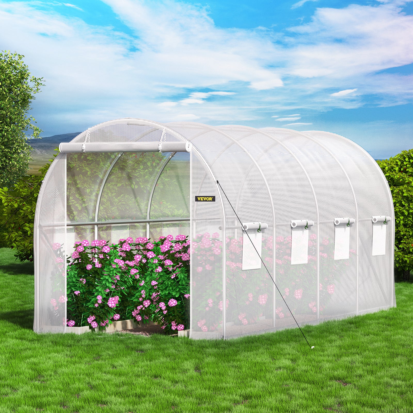 Serre Tunnel Jardin VEVOR 4,6x2,1x2,1 m Tente Abri Plantes Cadre en Acier Galvanise Couverture Etanche PE 1 Poutre Superieure 2 Poteaux Diagonaux 1 Po - 8