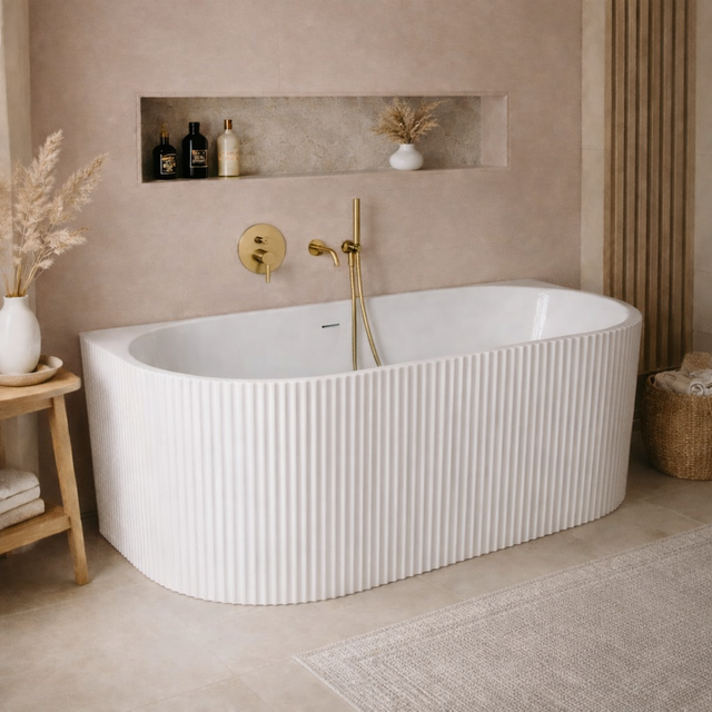 Baignoire îlot – 170 x 75 cm – Blanc brillant rainuré - Bonde chrome – BELLA