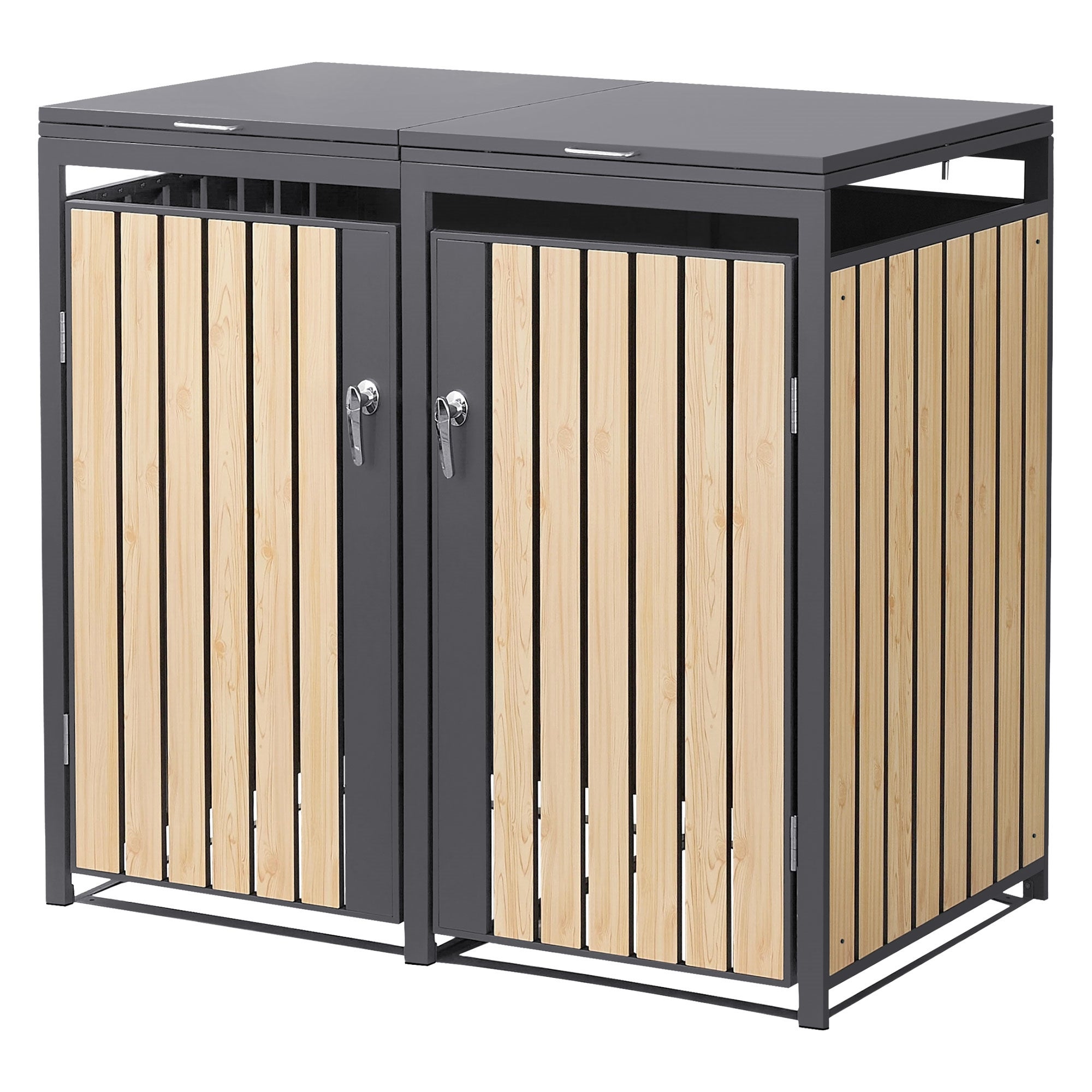 Masca pentru 2 pubele de deseuri ML-Design, de 240 L, 132 x 80 x 120 cm, magazie pubele, din otel, antracit cu aspect de larice, capac rabatabil