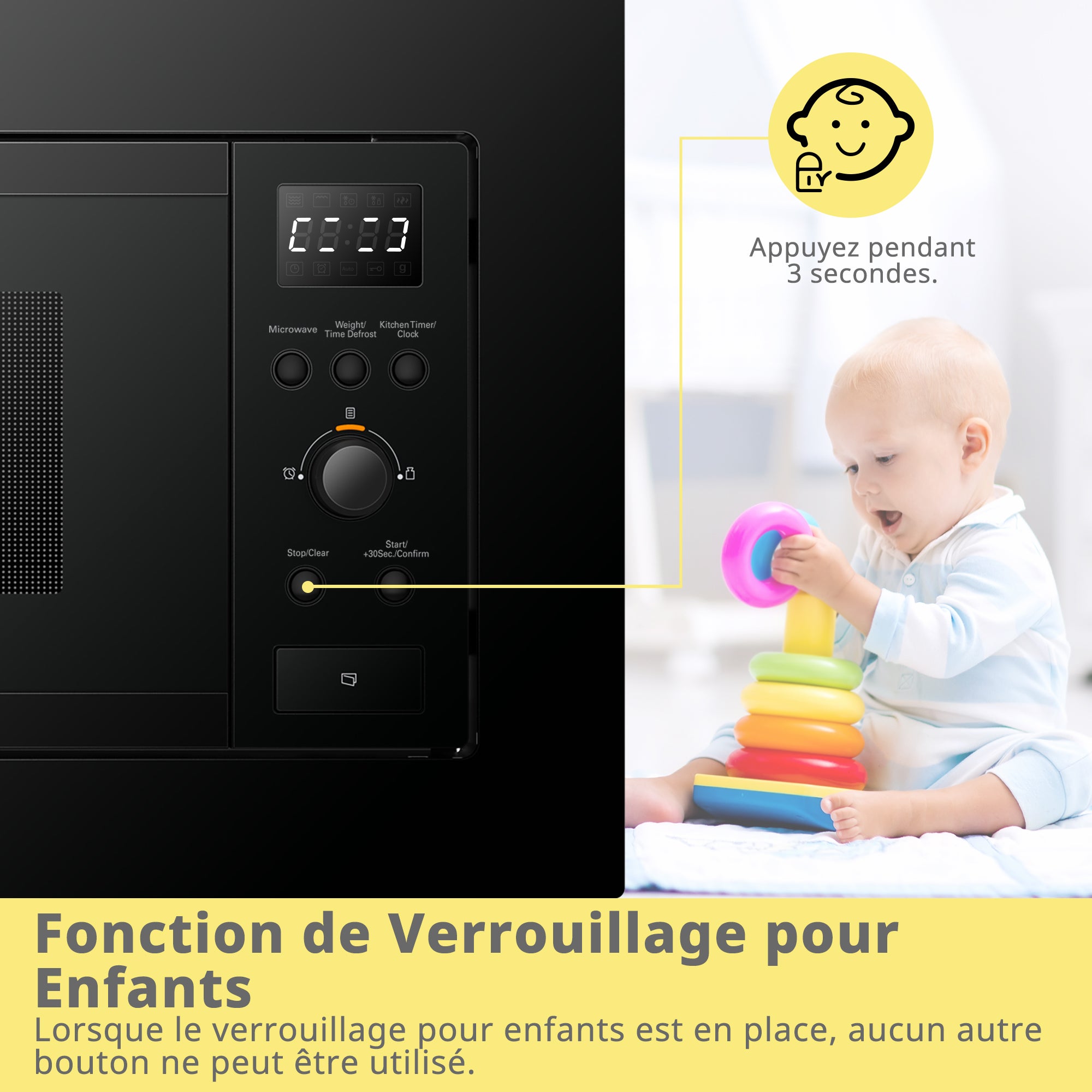 Micro-ondes encastrable COMFEE CBMAM820BJL-BK - 800W - L59,5 x H38,8 x P40 cm- 20L - Noir - 6