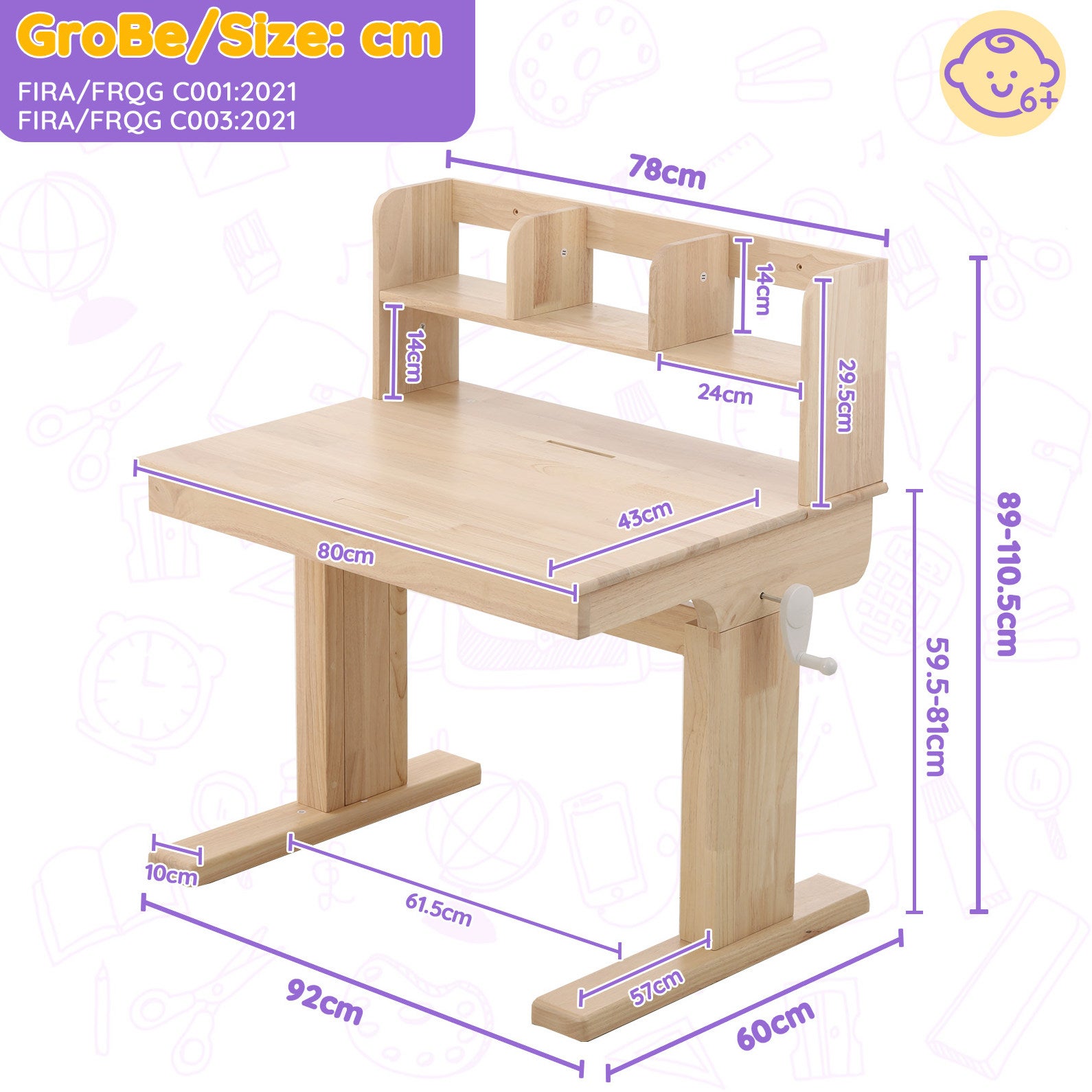 Scrivania per bambini 92x60x89/110,5 cm con piano ribaltabile, altezza ...