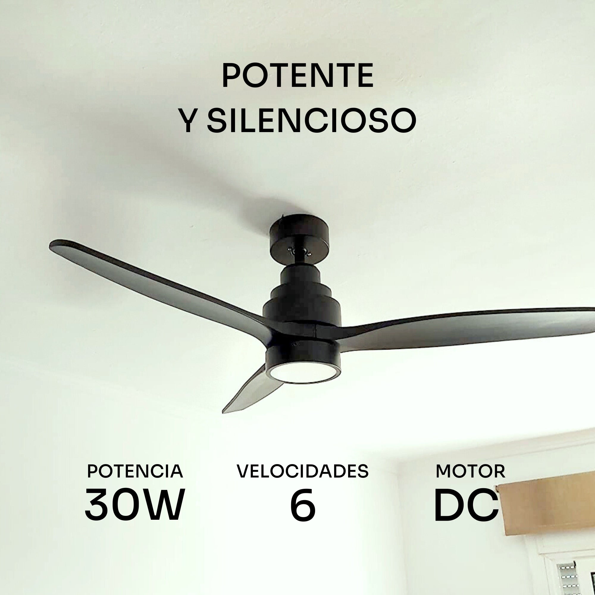 Mellerware - Ventilateur de plafond Brizy Bright | 40 W | 6 vitesses | Ultra silencieux | 3 pales Ø132 cm | Fonction été/hiver | LED | Noir - 2