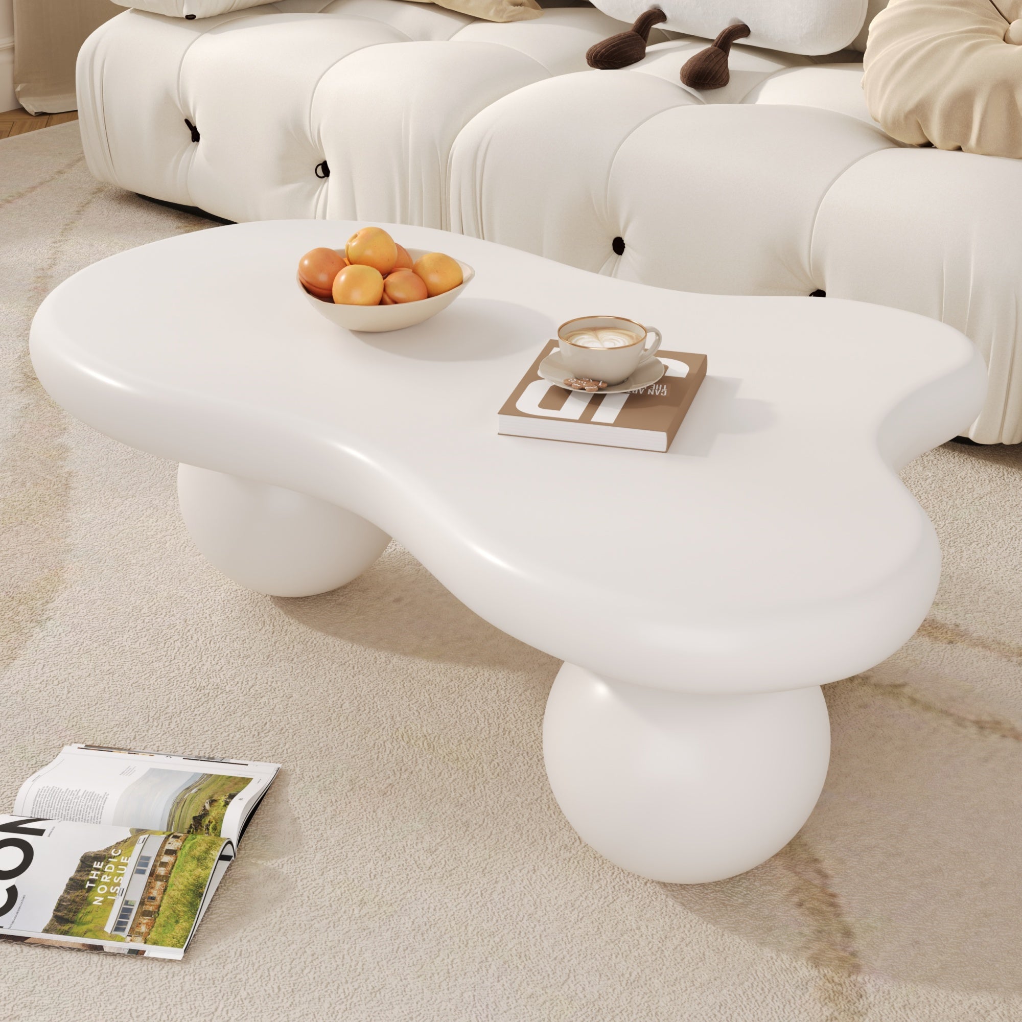 Table basse moderne en forme de nuage - 95 x 62.5 x 35 cm - MDF - LEDs 16 couleurs - Blanc - 6