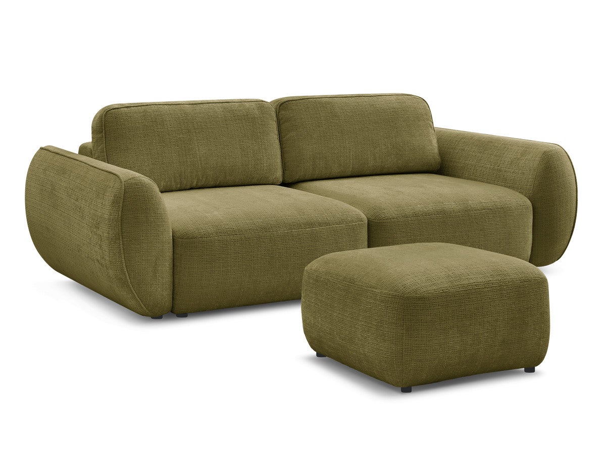 BOBOCHIC Canapé droit convertible 3 places DENISE tissu texturé avec pouf Vert - 2