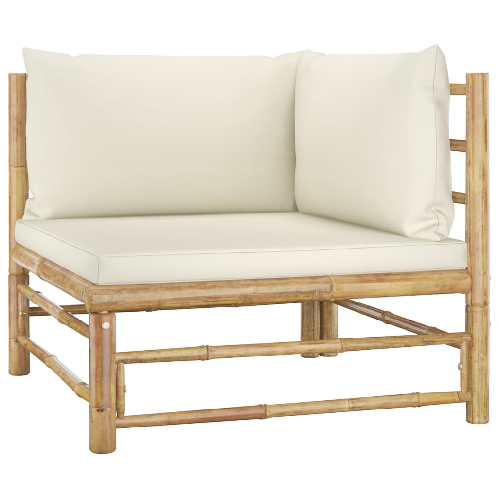 Salon de jardin 6 pcs avec coussins blanc crème Bambou 7 - 3