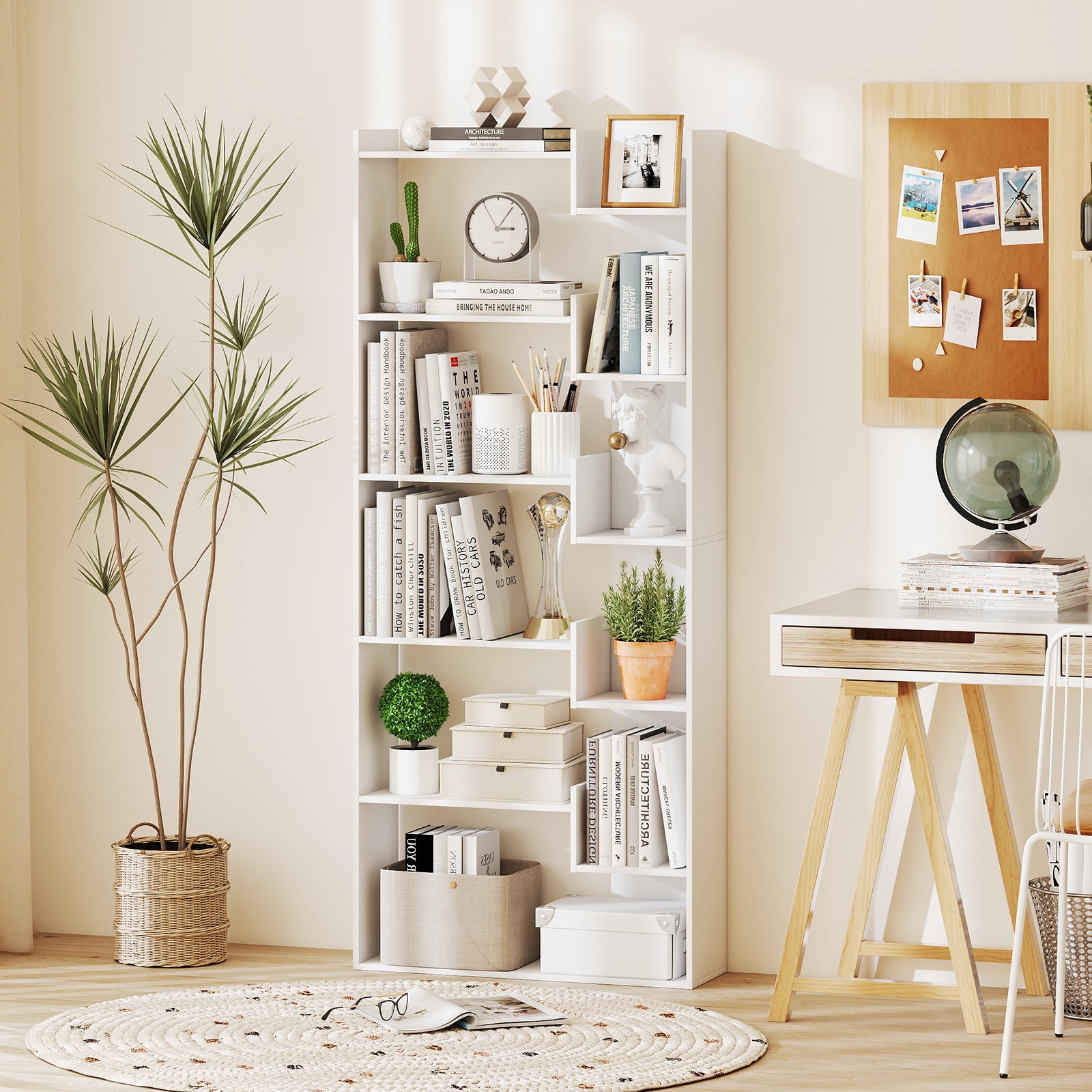 Bibliothèque 6 Niveaux 69 x 22 x 163 cm avec 2 Kits Anti-bascule, 11 Étagères Ouvertes, Patins Pratiques, Style Moderne pour Bureau, Salon, - 8