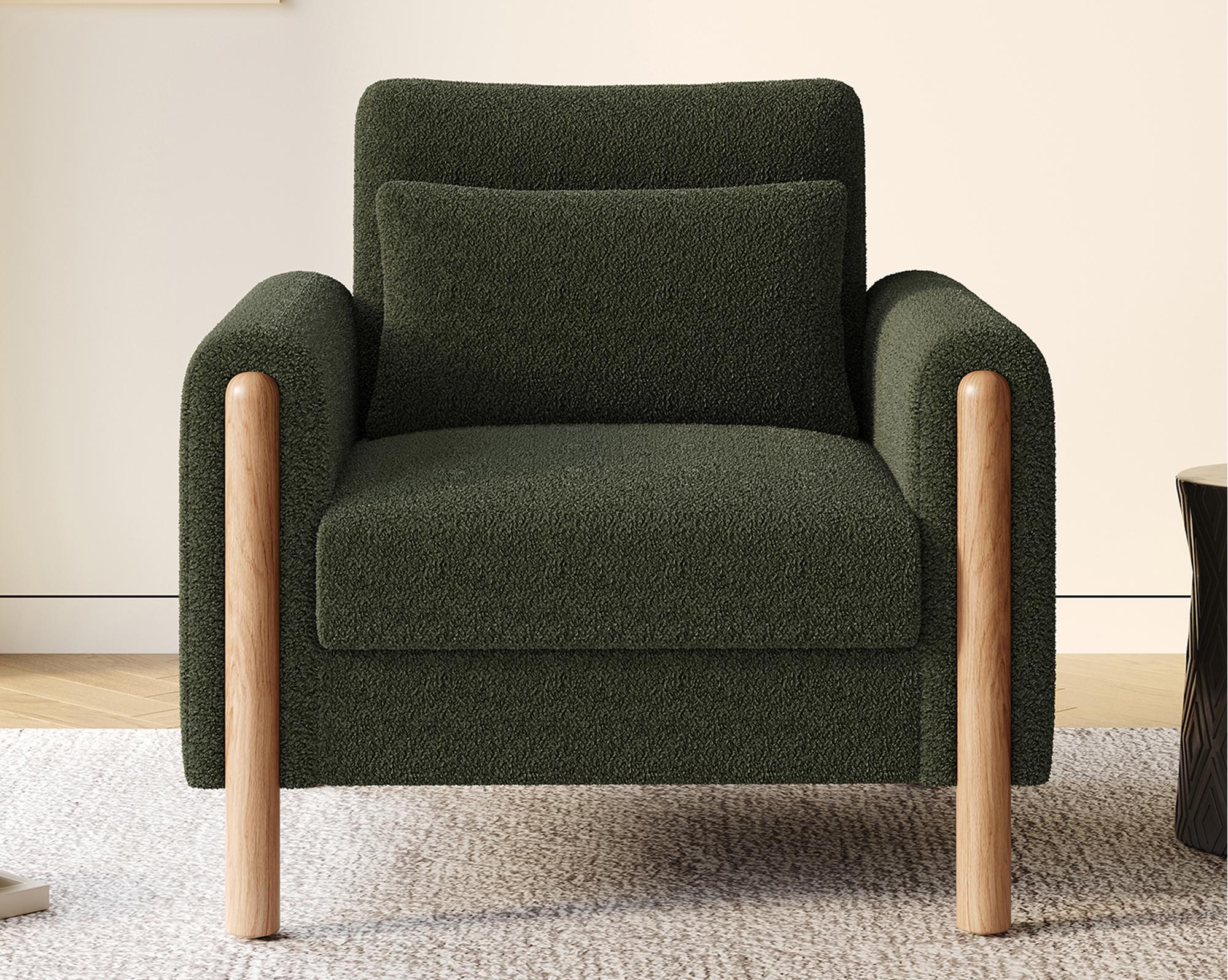 Nowoczesny fotel 87 x 83 x 88,5 cm - grube poduszki - lite drewno Drewno + bawełna PP - Zielony