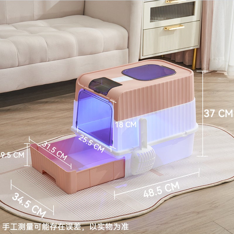 Caixa de areia com pá, caixa de areia com limpeza automática, desinfeção UV, casa de banho para gatos (rosa, 48 x 34,5 x 37 cm) - 2