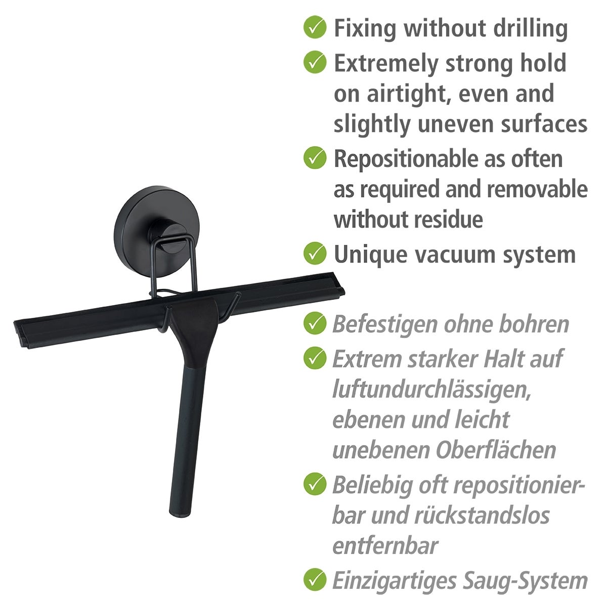 Raclette De Douche, Raclette Salle De Bain, Support Mural, Solution Sans Perçage, Innovation 'vacuum Loc Plus', Pavia, Noir - 4