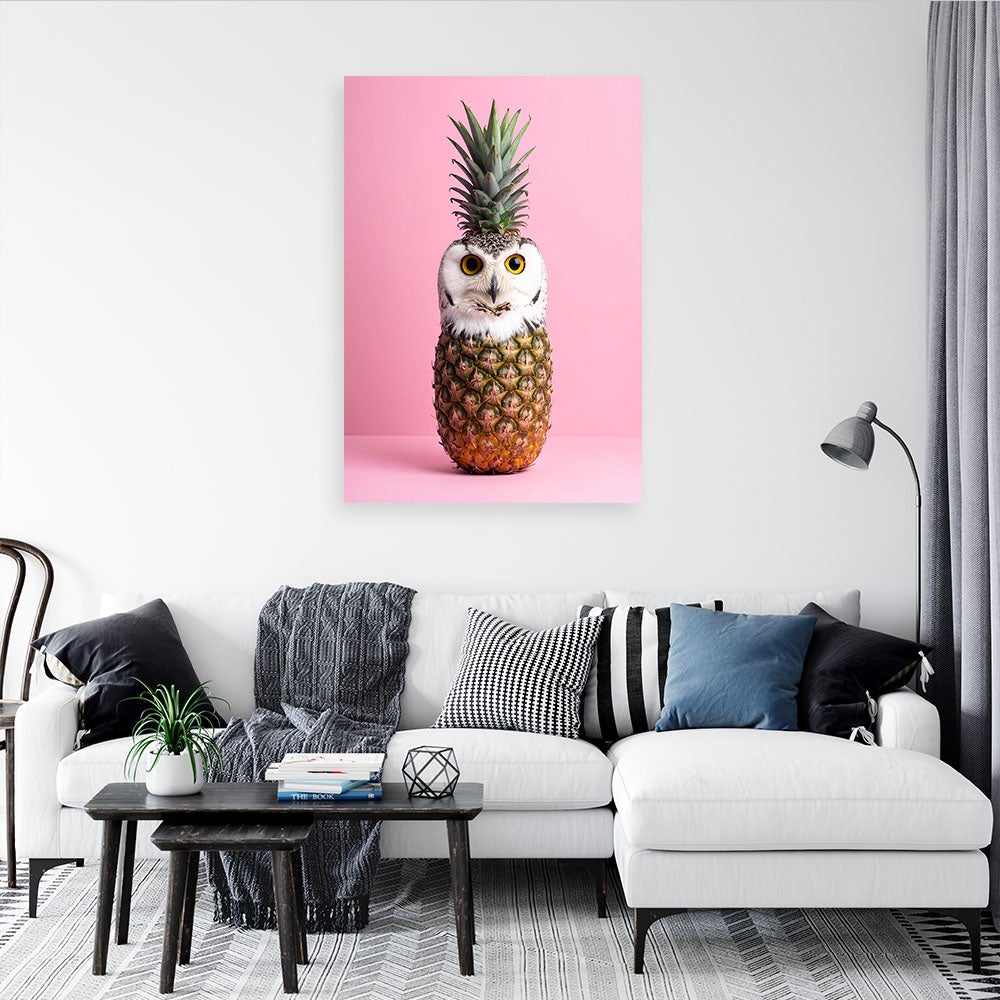 Obraz do pokoju dziecka salonu, Abstrakcja Sowa Ananas na rózowym tle 80x120 - 2