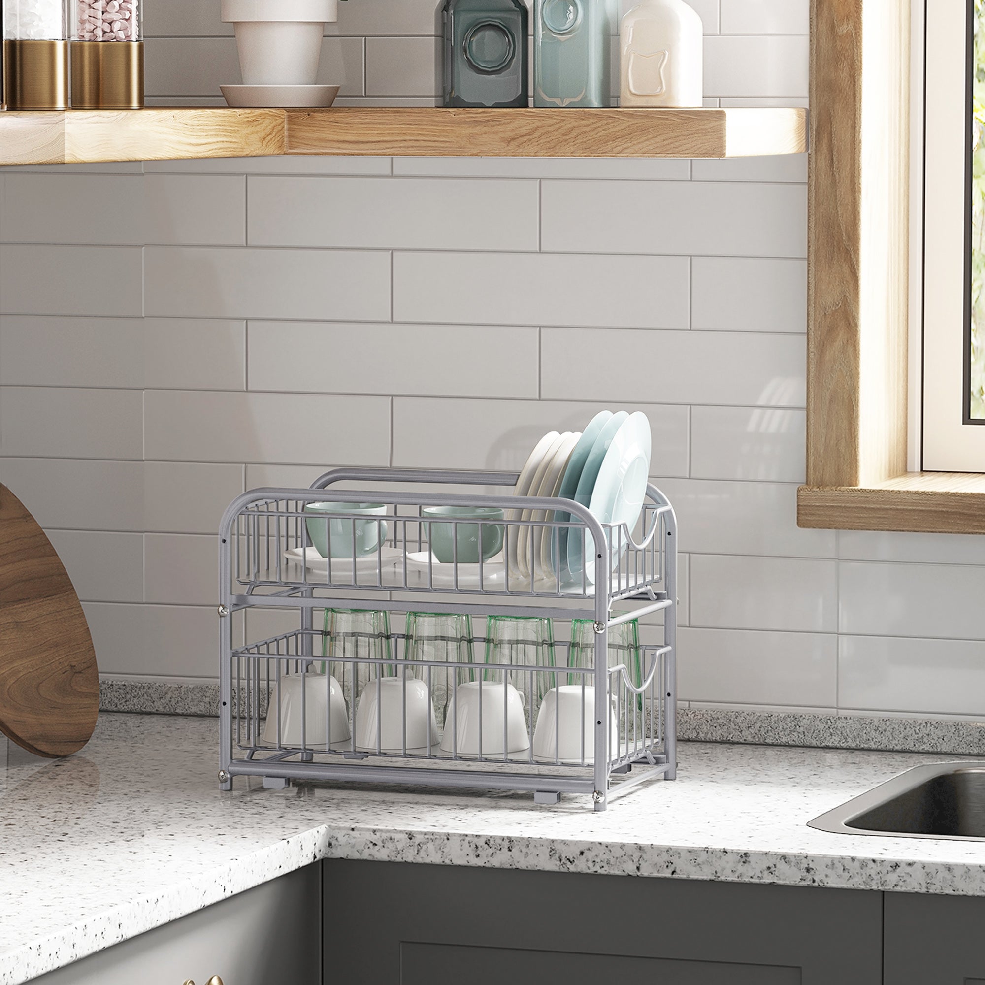 Organizador de Cocina, Estantería de 2 Niveles Extraíbles para Armario, Organizador Apilable bajo el Fregadero con Cajones, para Cocina, Baño, Plata - 2