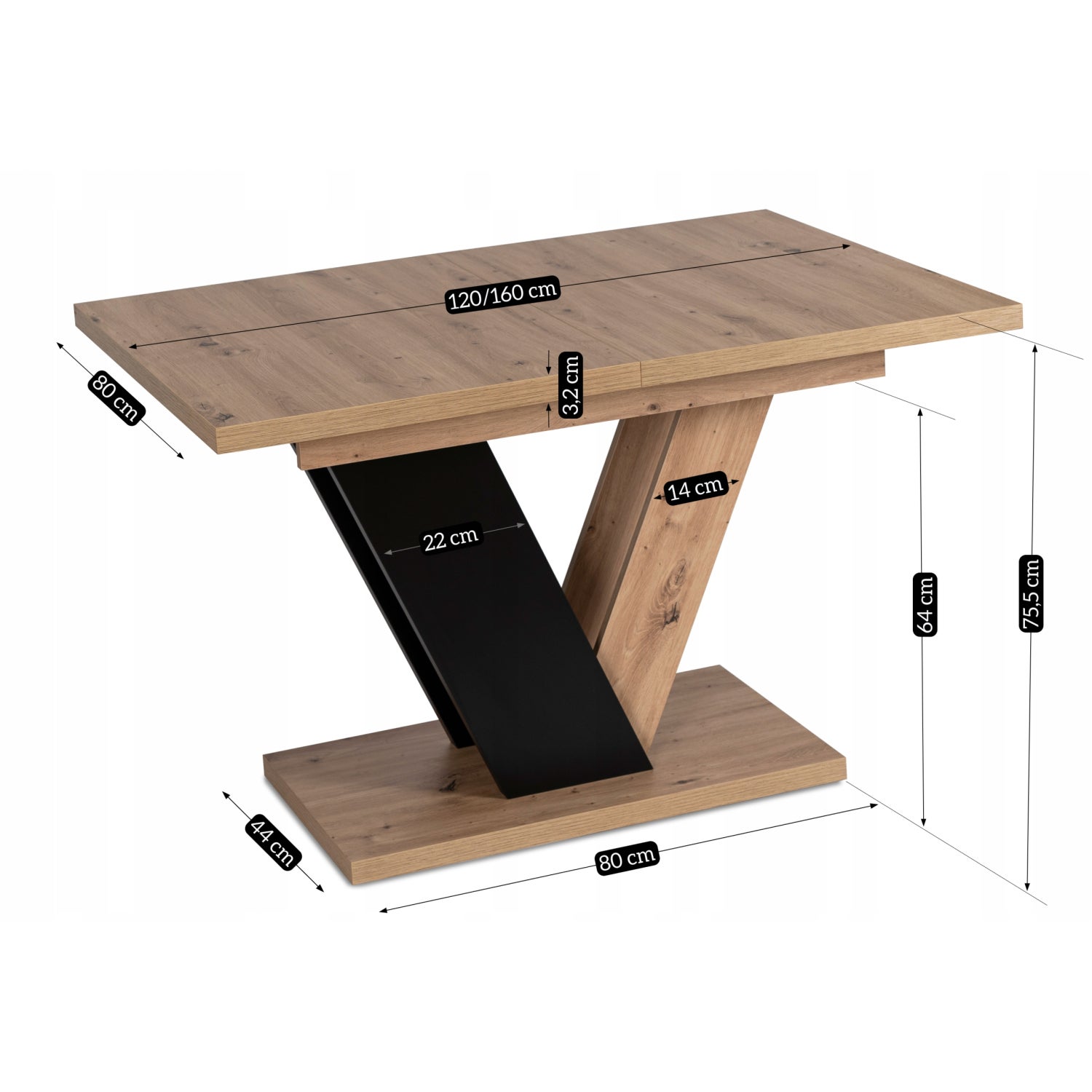 Stół Rozkładany Nowoczesny Salon Jadalnia Czarny Dąb Artisan CLARK 120/160 - 8