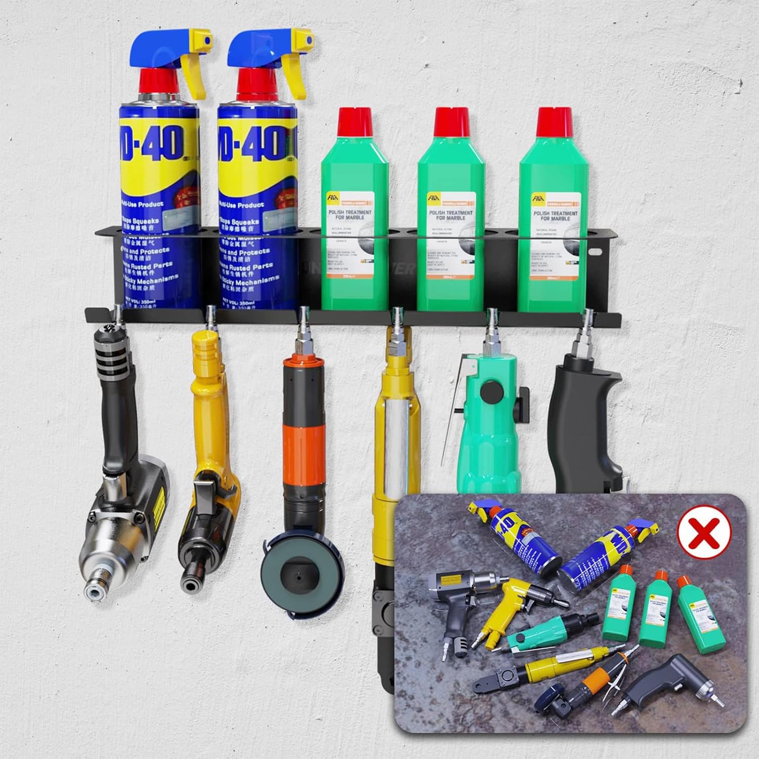 Suporte para latas de aerossol, 2 unidades, suporte de parede para latas de aerossol, organizador de armazenamento e ferramentas elétricas para latas - 3