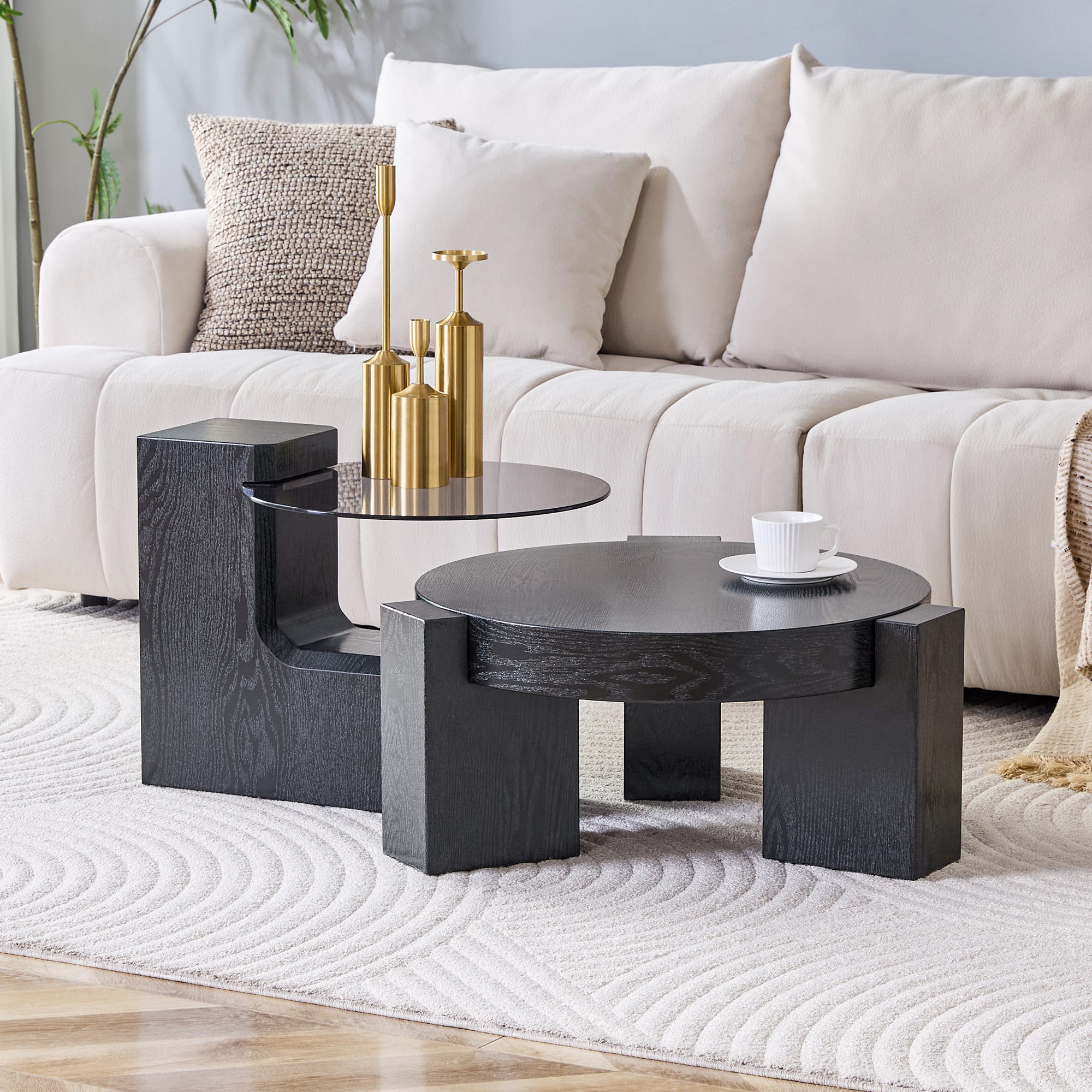 Lot de 2 tables basses ronde table d’appoint, design modulable ...