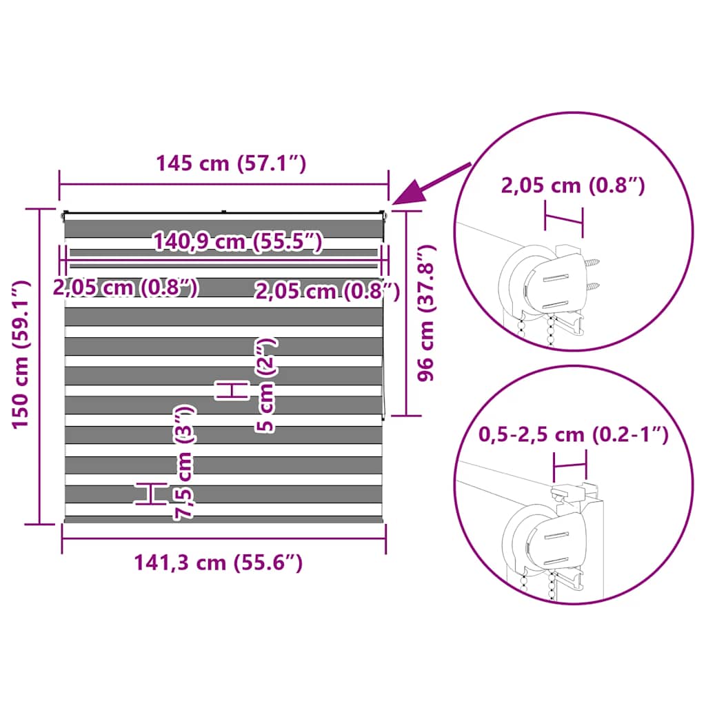 Tenda a Rullo Zebra Larghezza Tessuto 140,9 cm Poliestere vidaXL - 3