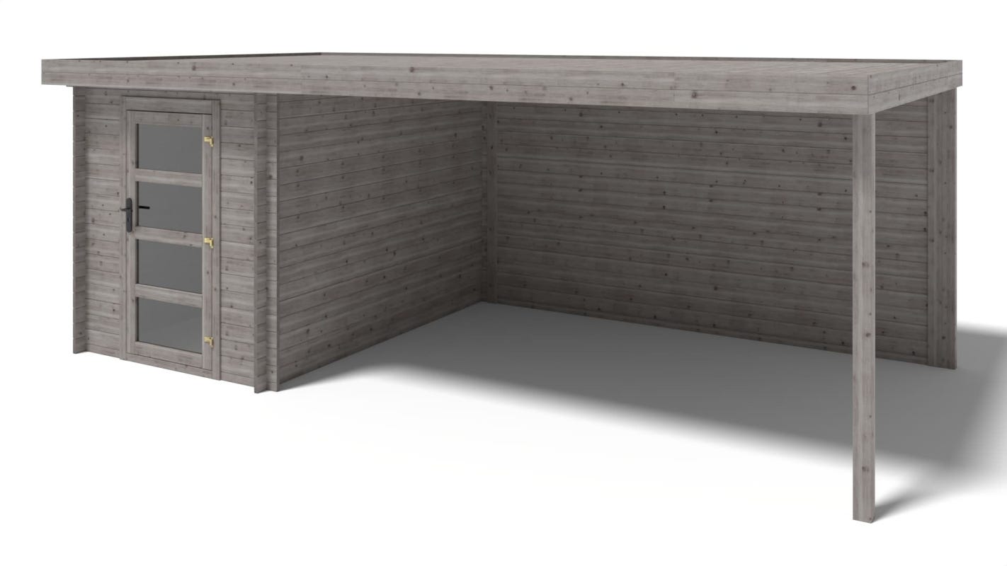 6m2e Abri de jardin en bois - 6m2 - 5,84x3m - Traité - Ep. 28mm - Couleur ...