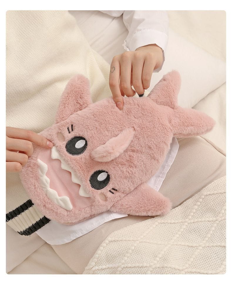 Pluszowy termofor 1L - wyściółka z PVC - wzór z kreskówki - ogrzewacz do rąk odporny na wybuch - styl jesienno-zimowy (różowy)