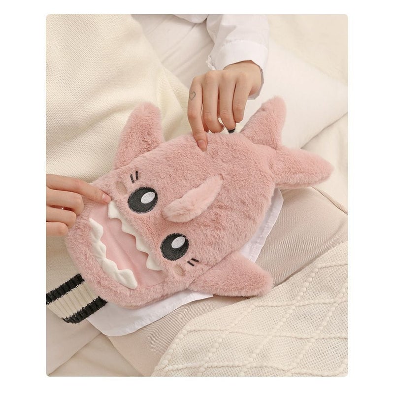 Pluszowy termofor 1L - wyściółka z PVC - wzór z kreskówki - ogrzewacz do rąk odporny na wybuch - styl jesienno-zimowy (różowy)