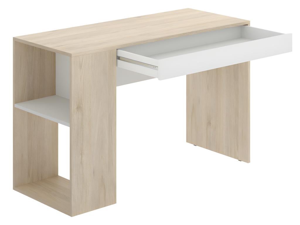 Bureau avec rangements INES - Coloris : Chêne et Blanc - 4