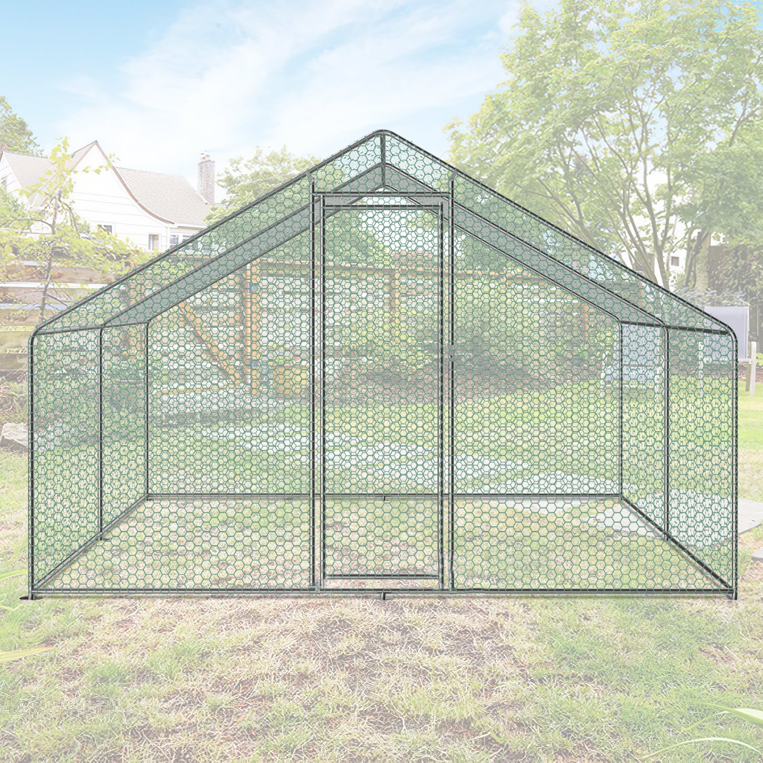 Enclos à Poules 9m² (3x3x2m) Avec Toit Bâché - Grillage Acier Galvanisé, Porte à Loquet, Pour 8 Poules