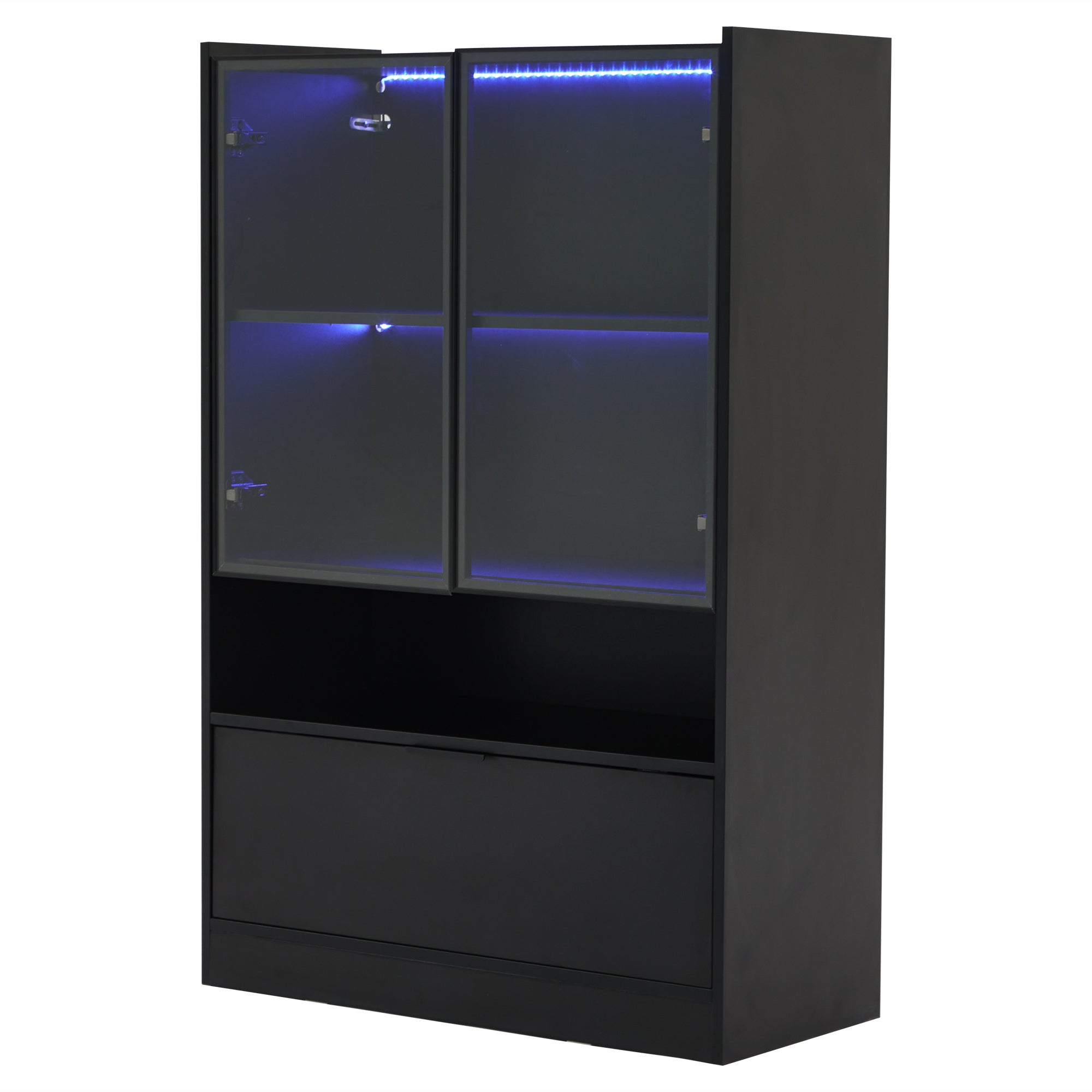 Vetrina LED moderna 80x120x35 cm - con illuminazione LED 16 colori - con 2 ante in vetro - con compartimenti per riporre - Nero - 5