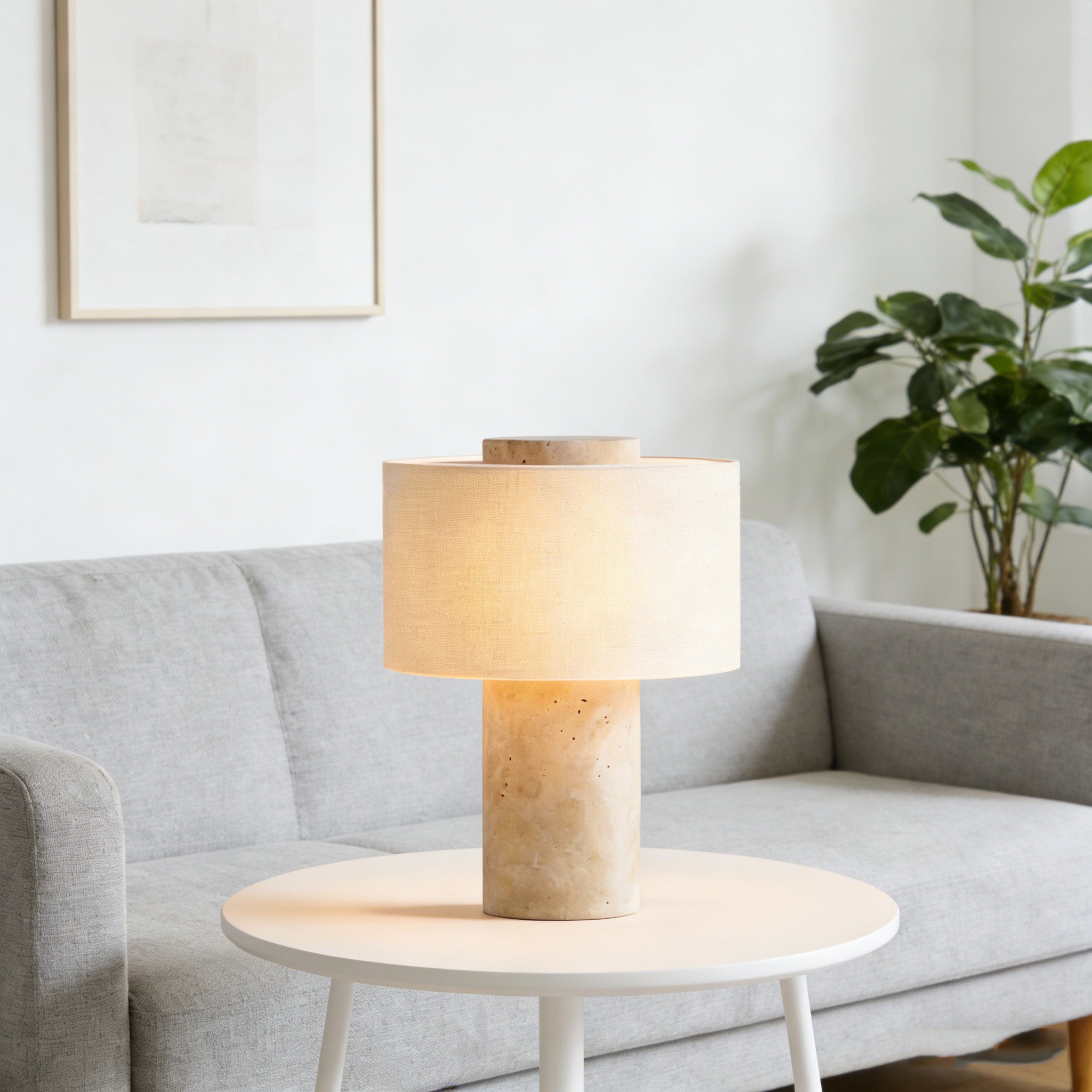 NICOLA Lampe de Table Travertin à Prise Secteur, LED Dimmable, Abat-jour en Tissu, Lampe de Chevet Minimaliste Luxe pour Chambre, Bureau et Hôtel - 3