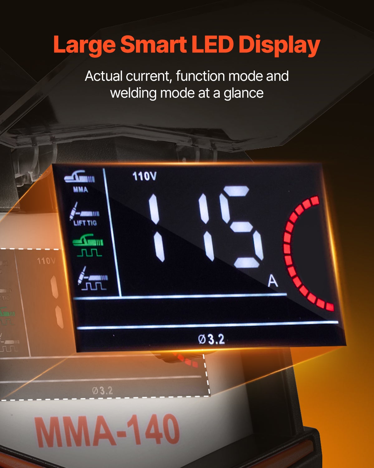Posto di Saldatura TIG VEVOR 140 A,Macchina 4 in 1,Grande Schermo LED,DC Pulse TIG/MMA,Saldatore Elettrico con Avvio a Caldo,Inverter IGBT - 3