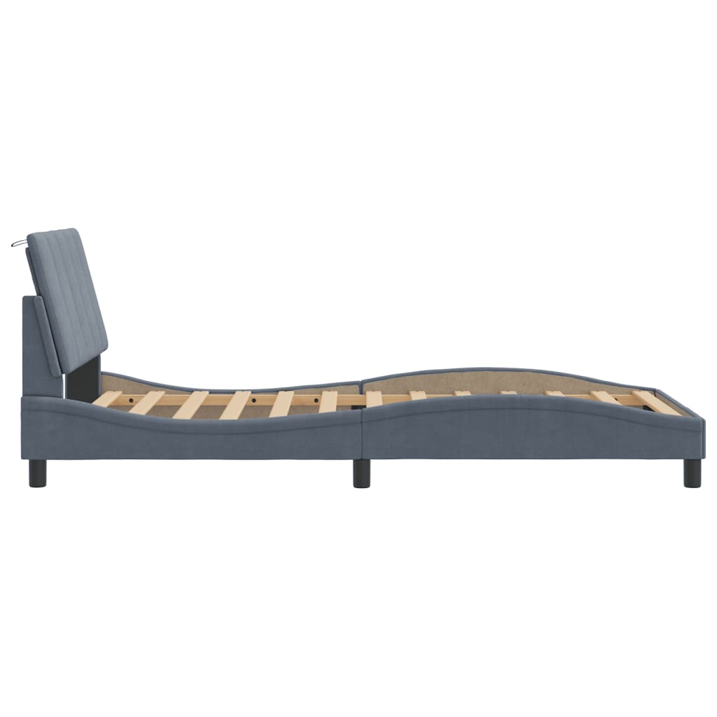 Cadre de lit sans matelas gris foncé 100x200 cm velours - 6