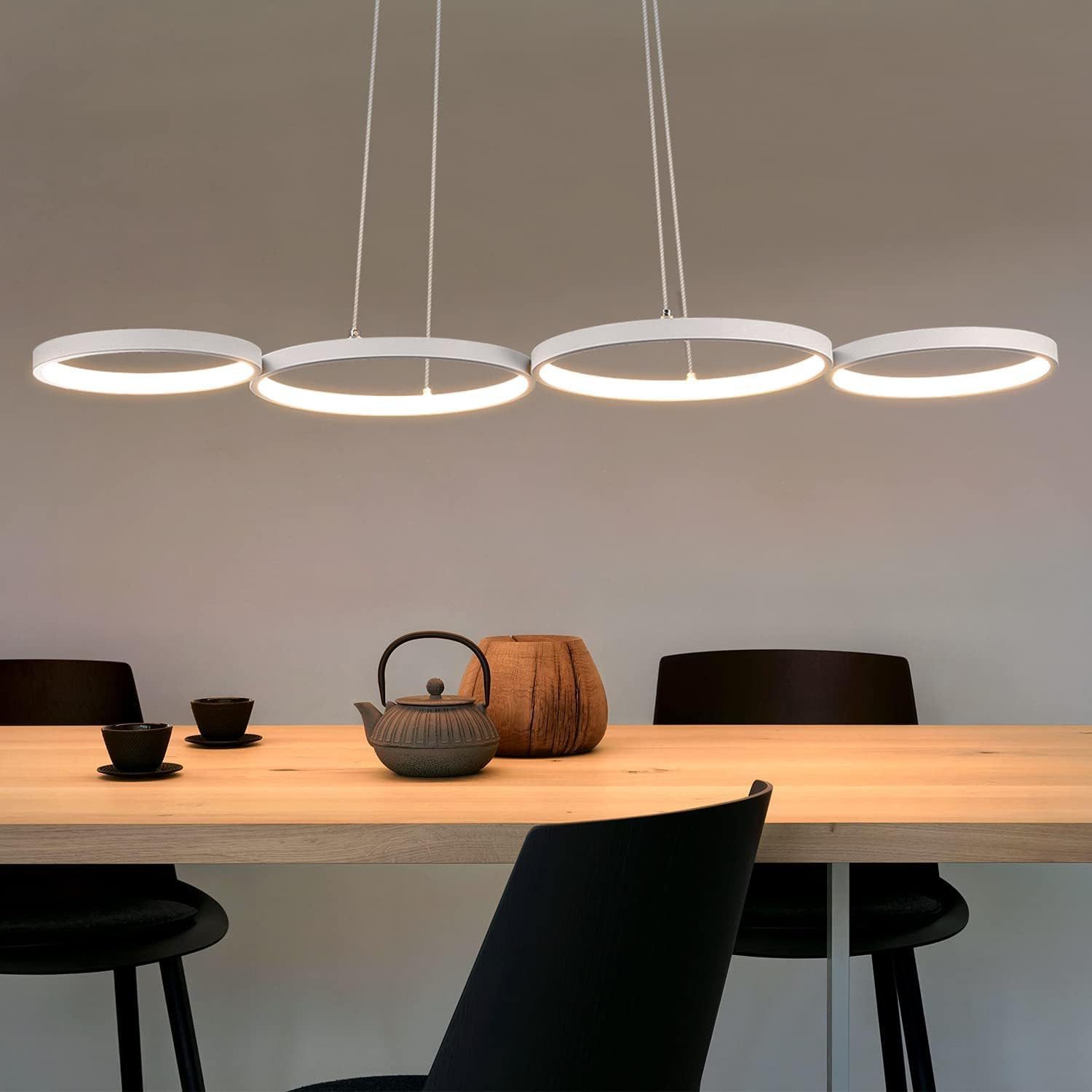NETTLIFE Suspension LED Blanc Moderne Diam.88cm Lampe de salle à manger 4 Anneaux Design Métal Dimmable avec Télécommande pour Salon Chambre - 3