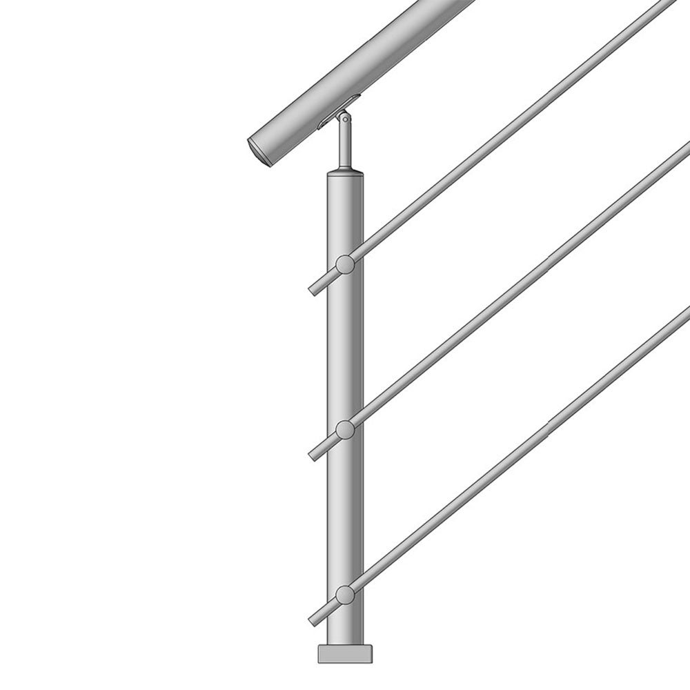 Kit Réno pour garde-corps d'escalier - sur-mesure - 3 poteaux - Main courante inox Ø42,4 mm + embout inox - 3 barres Ø12 mm sur supports transversaux - 5