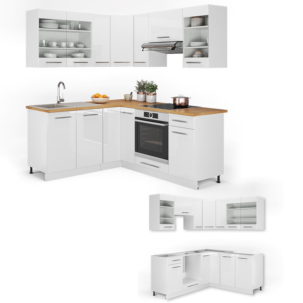 Vicco Cuisine en angle Fame-Line, blanc/blanc brillant, 190x46cm sans PT - 9