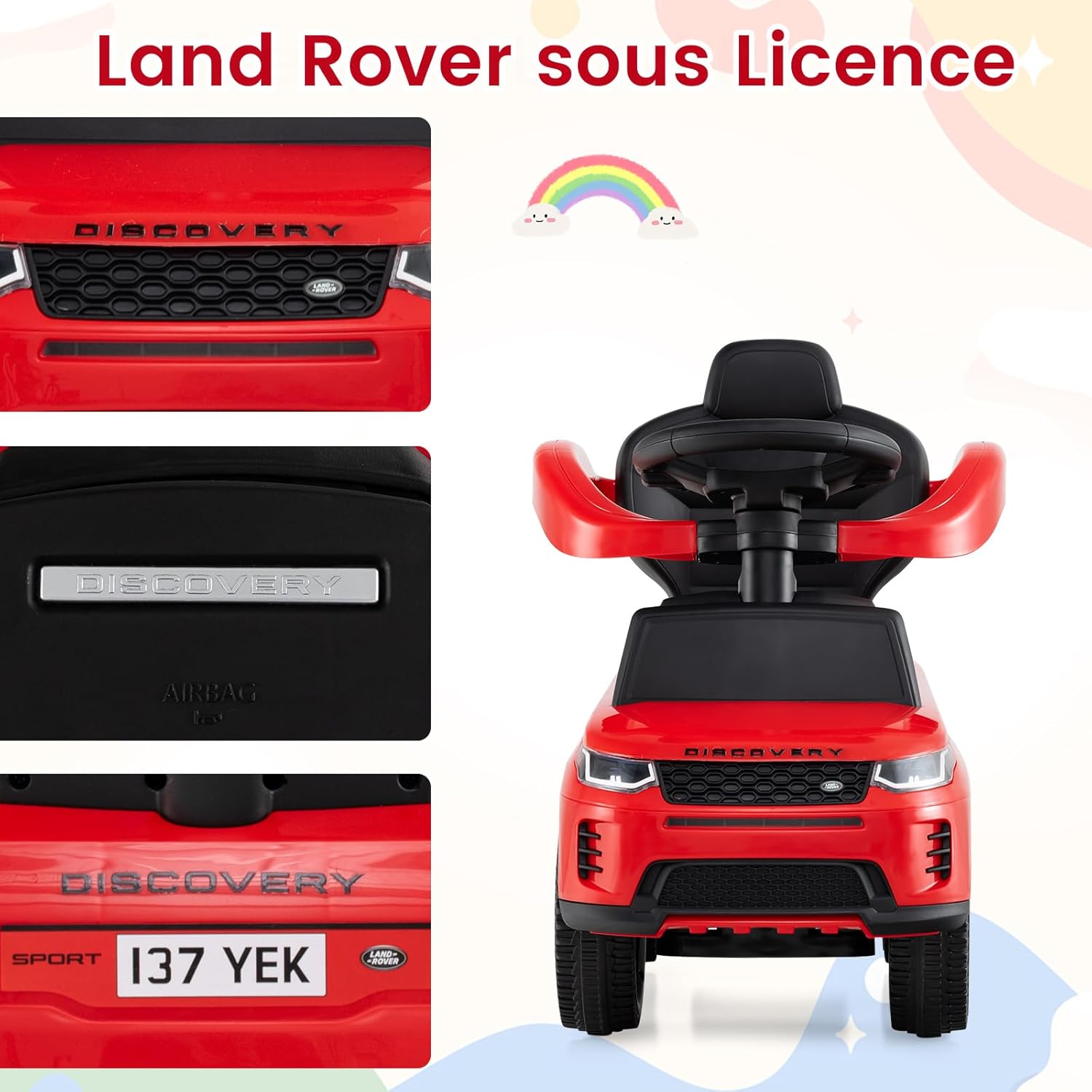 GOPLUS 3 En 1 Voiture Porteur Enfant Maserati Avec Poignée Amovible, Barrière De Sécurité Et Rangement Sous Le Siège, Pousse Pousse à Glisser Avec Klaxon&Musique, Pour 1,5-5 Ans (Blanc