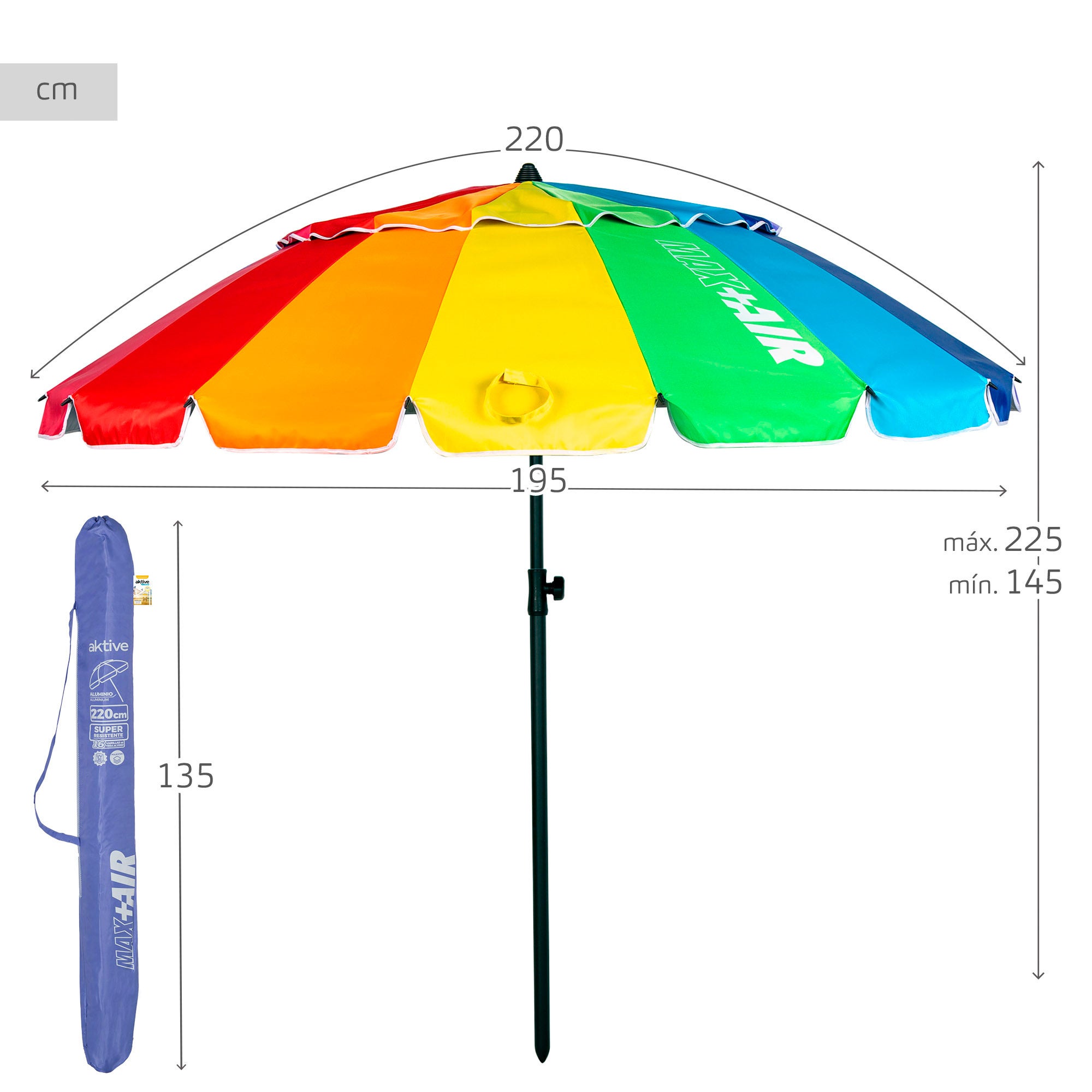 Aktive Sombrilla playa antiviento 16 varillas 220 cm multicolor - 4