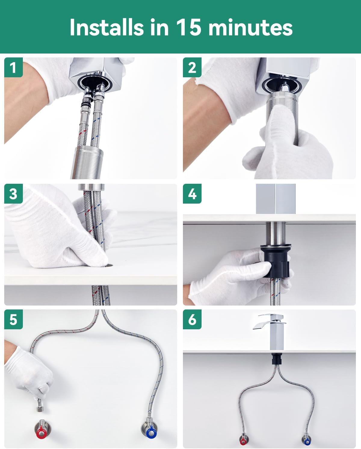 Rubinetto per lavabo elettrolitico con doccetta a cascata, rubinetto da bagno con doccetta, rubinetto per lavabo - 8