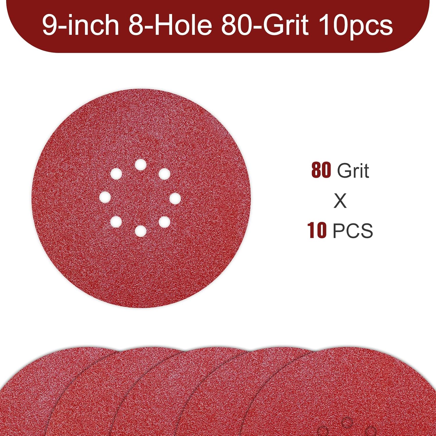 Disque de Ponçage 225 mm Papier Abrasif 8 Trous Grain 80 pour Ponceuse Murale 10PCS - 2