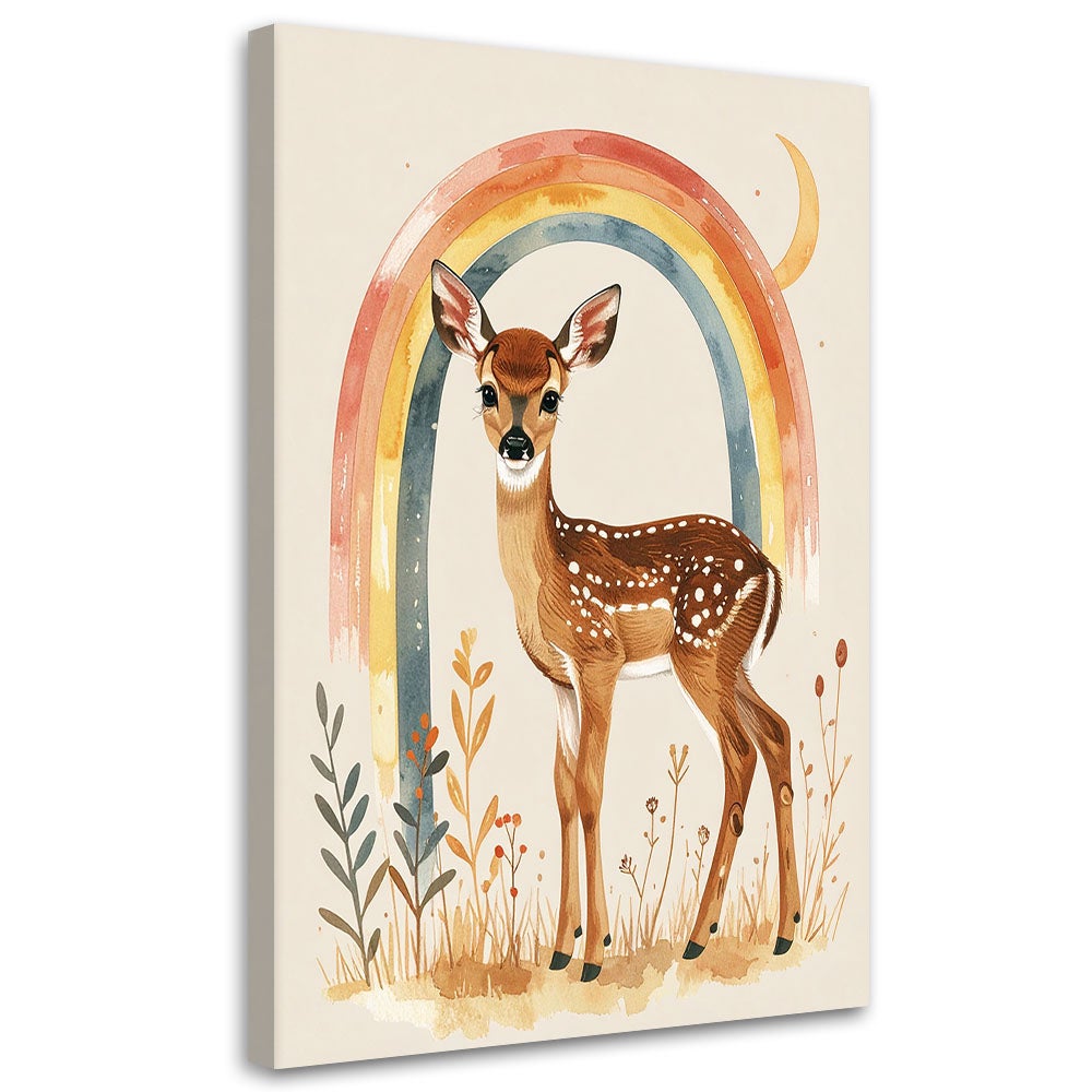 Obraz do pokoju dziecka niemowlaka, Sarenka sarna tęcza zwierzęta leśne 80x120
