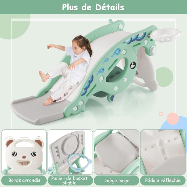 Toboggan Maison Bébé HOMASIS Aire De Jeux 4-en-1 Toboggan Intérieur Enfant + Cheval Bascule + Basket + Anneaux – Vert, Charge 50 Kg Dès 3 Ans Toboggan Maison Bébé HOMASIS Aire De Jeux 4-en-1 Toboggan Intérieur Enfant + Cheval Bascule + Basket + Anneaux – Vert, Charge 50 Kg Dès 3 Ans