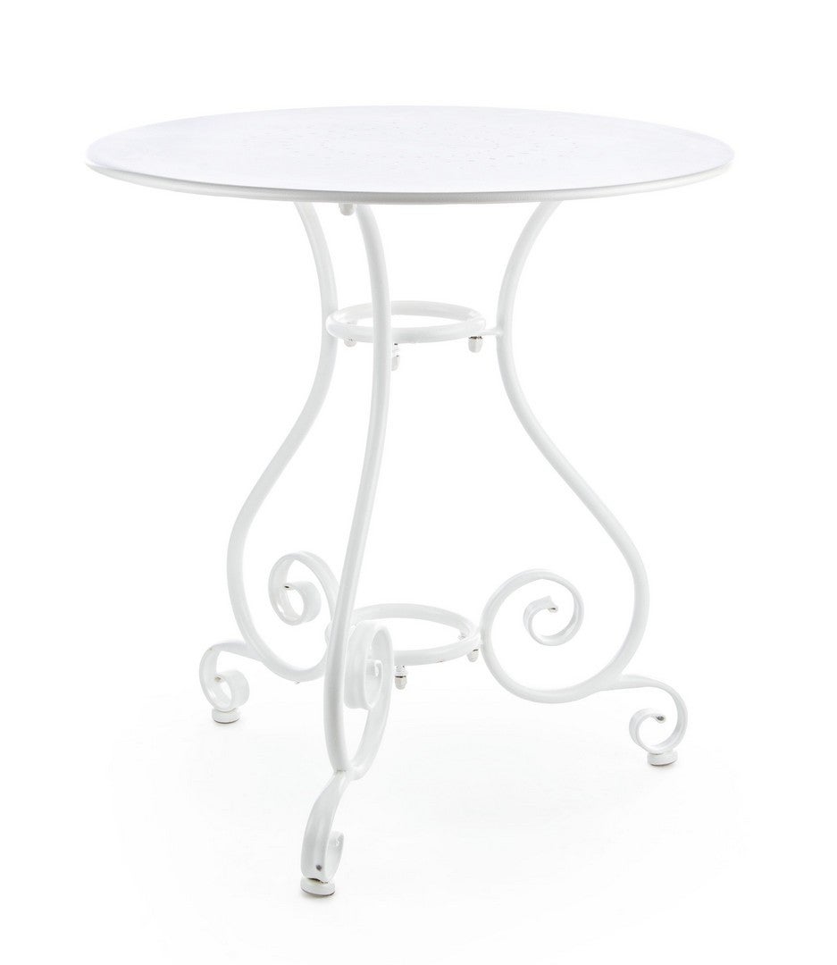 Stół zewnętrzny ze stali lakierowanej elektroforetycznie z matowym wykończeniem, Ø70 biały
