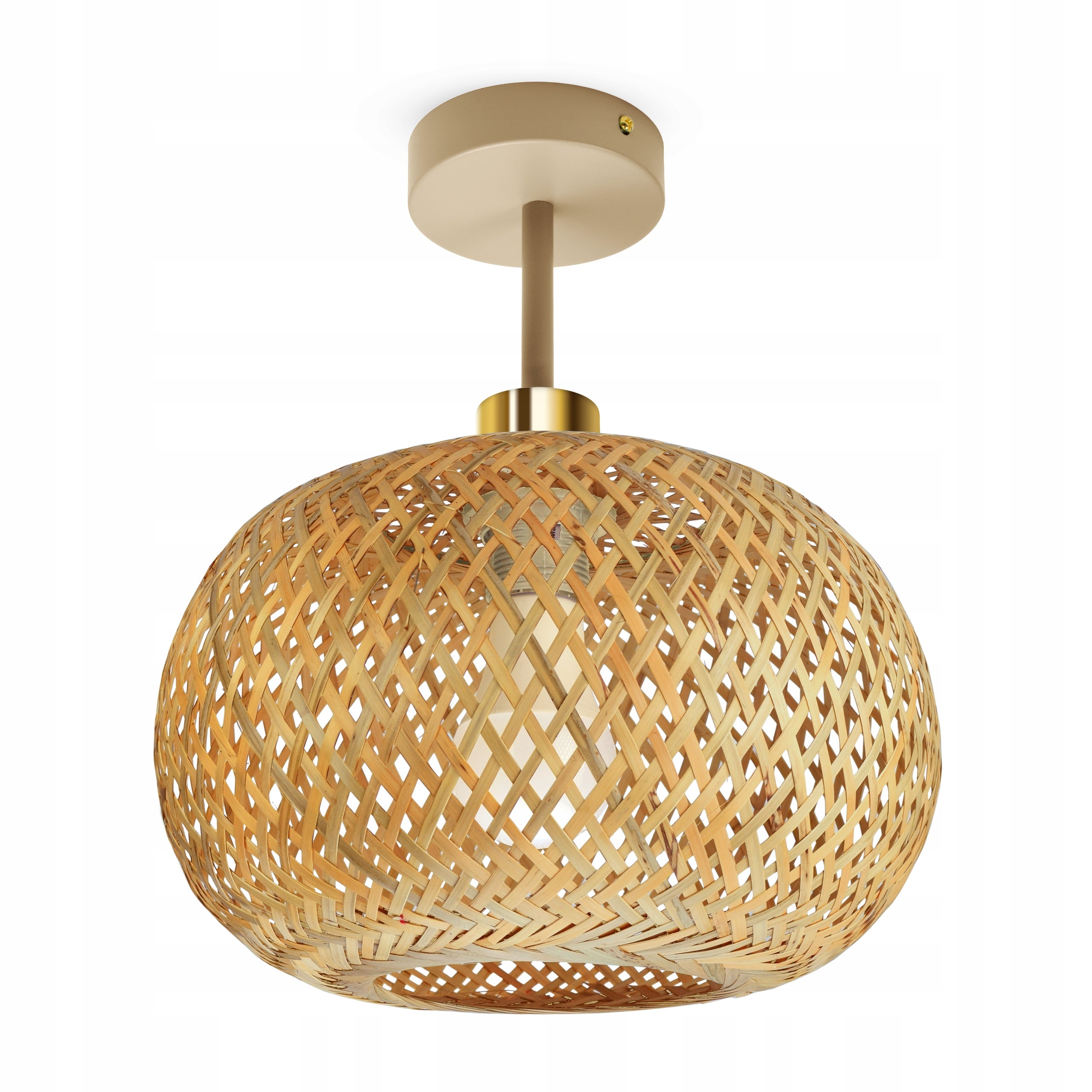 Lampa Sufitowa Plafon Bambusowa Beżowa Boho 1xE27 Duży Klosz Salon Sypialnia