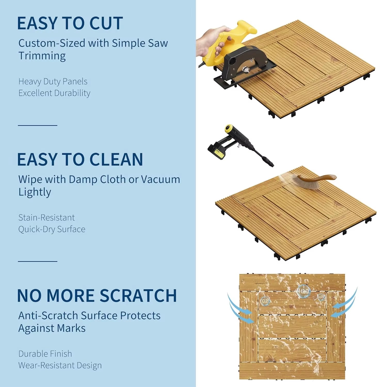 ZAEWRY 22 Dalles Terrasse Emboîtables 30x30cm WPC Bois Plastique, Étanches, Clipsables, Sol Extérieur pour Balcon, Jardin, Piscine, Patio DIY - 6
