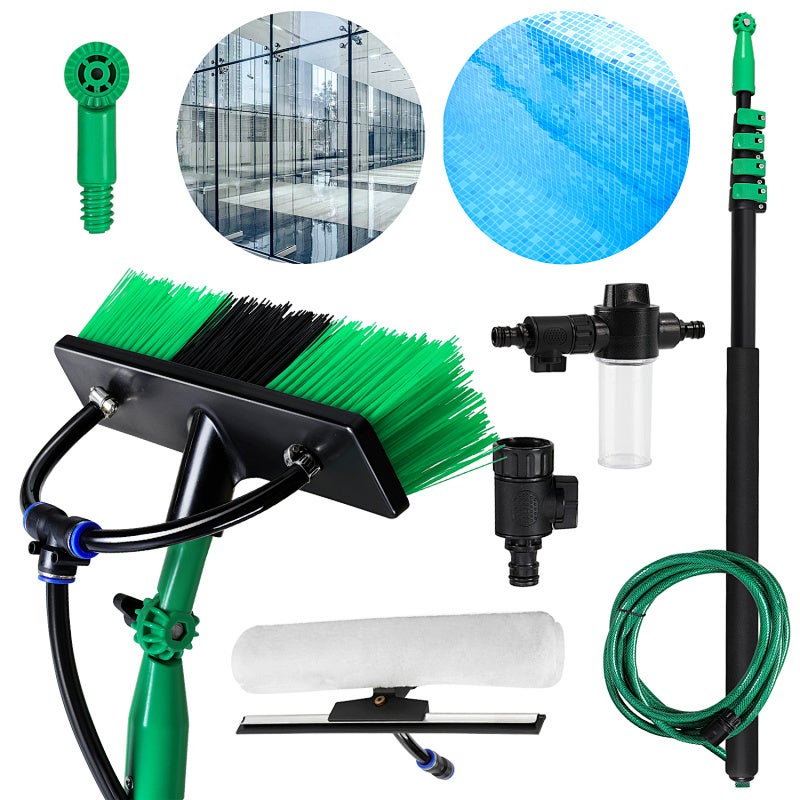 Cepillo de limpieza telescópico, 3,6 m, ajustable en 4 posiciones, negro y verde