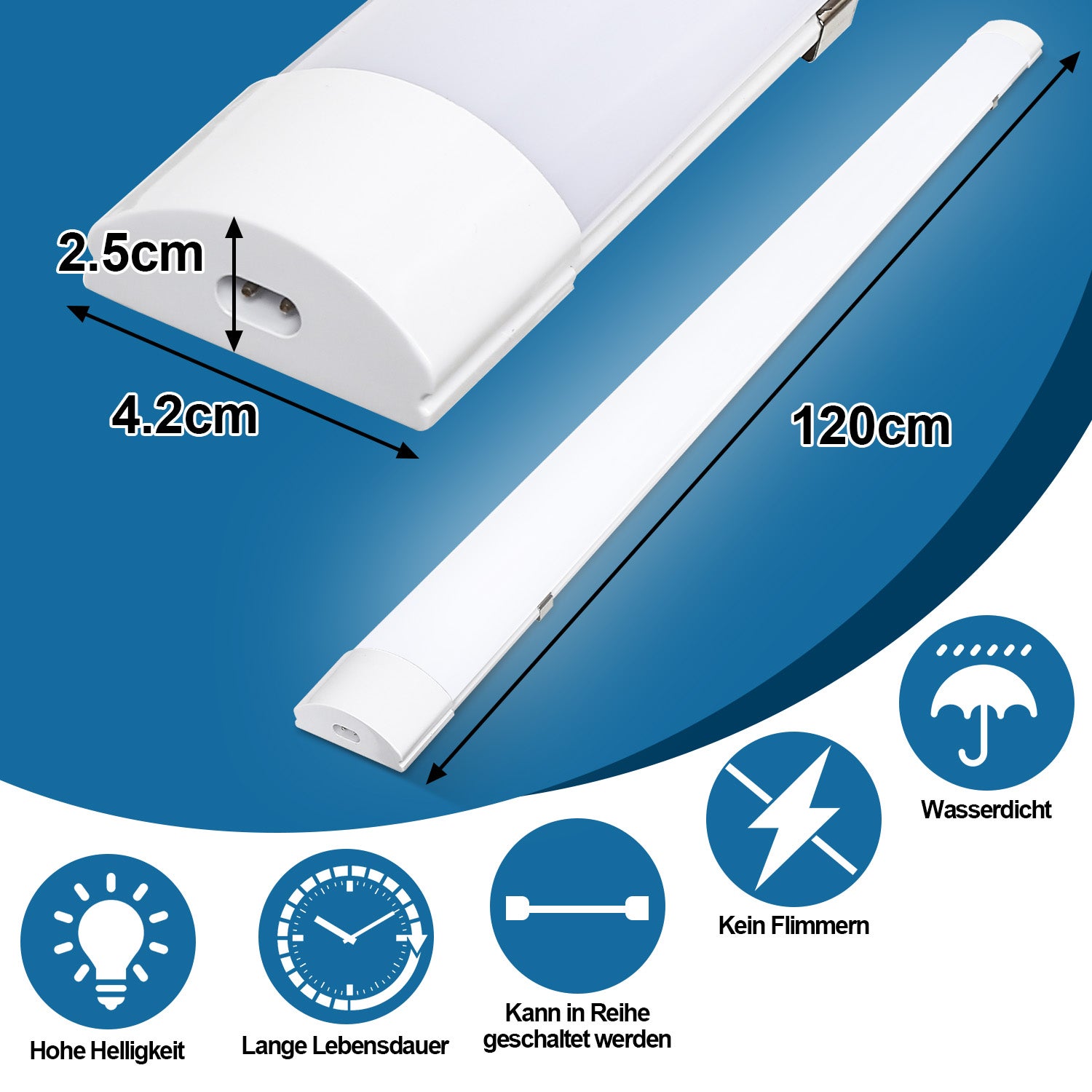 Bandeau LED extra-plat 36 W 120 cm étanche IP65, éclairage blanc neutre interconnectable pour dressing - 2