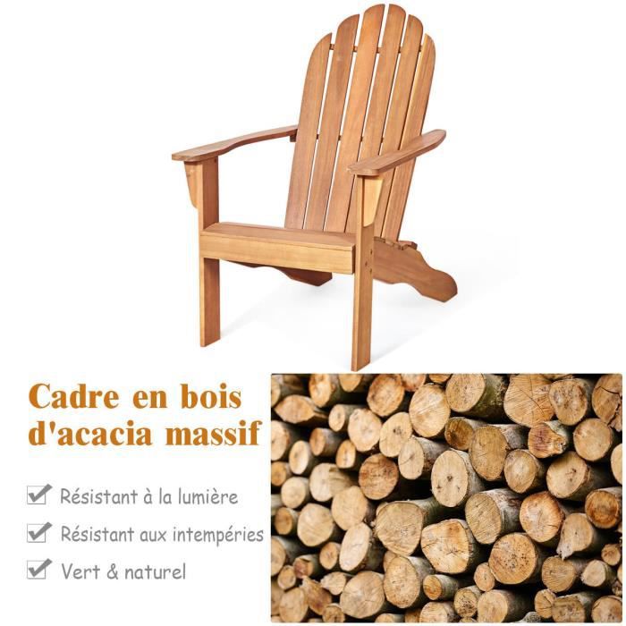 Chaise de Jardin Adirondack en Bois Résistant aux Intempéries avec Dossier Incurvé Charge 170KG Naturel - 3