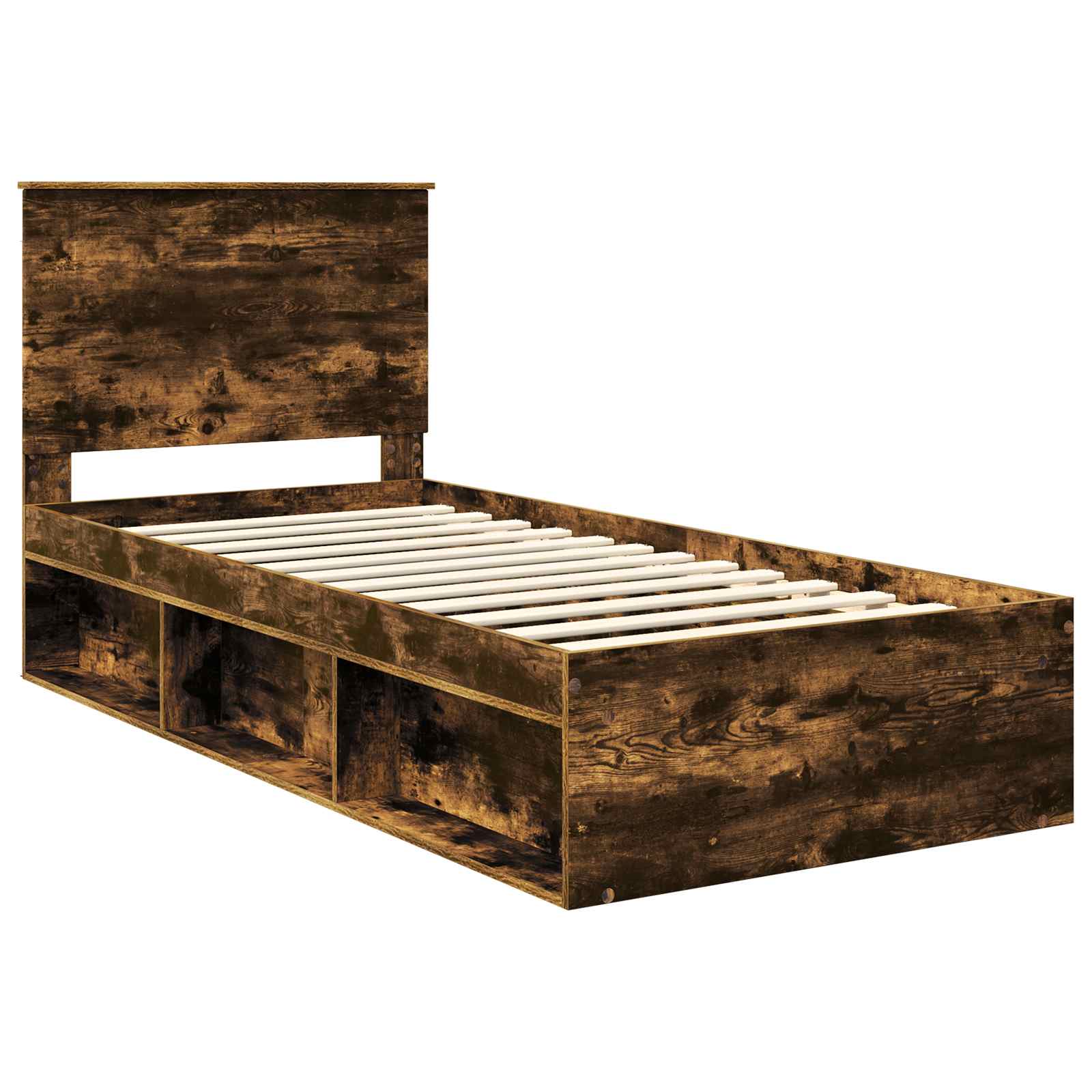 Cadre de lit uni chêne fumé 100 x 200 cm en bois de pin massif - 4