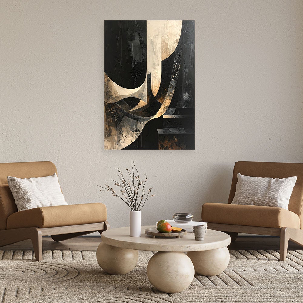 Obraz do salonu sypialni biura, Abstrakcja fale linie czarny beżowy 60x90 - 2
