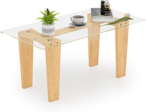 Table Basse Bohème En Bois Et Rotin Cannage - 2 Tiroirs + Compartiment Ouvert - Pieds Massifs Naturel 100x50x41 Cm COSTWAY