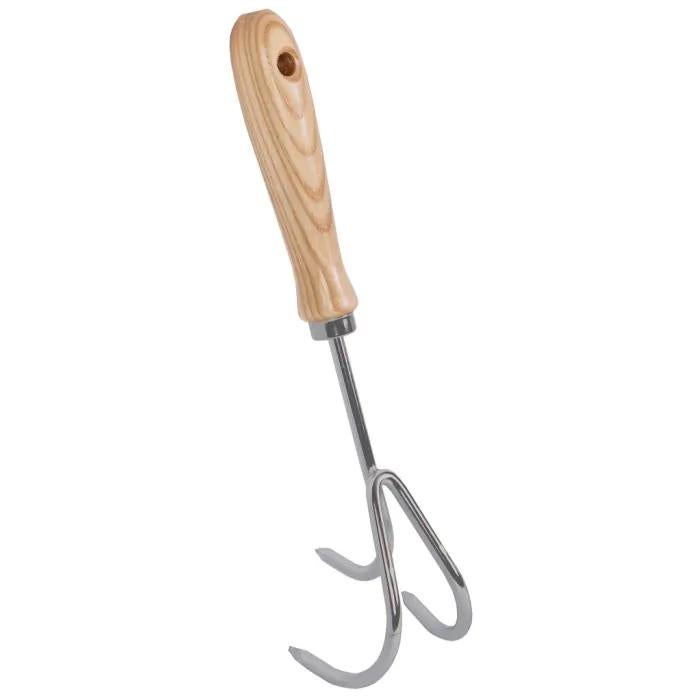 Mini Grabki Ogrodowe 3 Zęby Stal Ocynkowana z Trzonkiem Jesionowym 29 cm