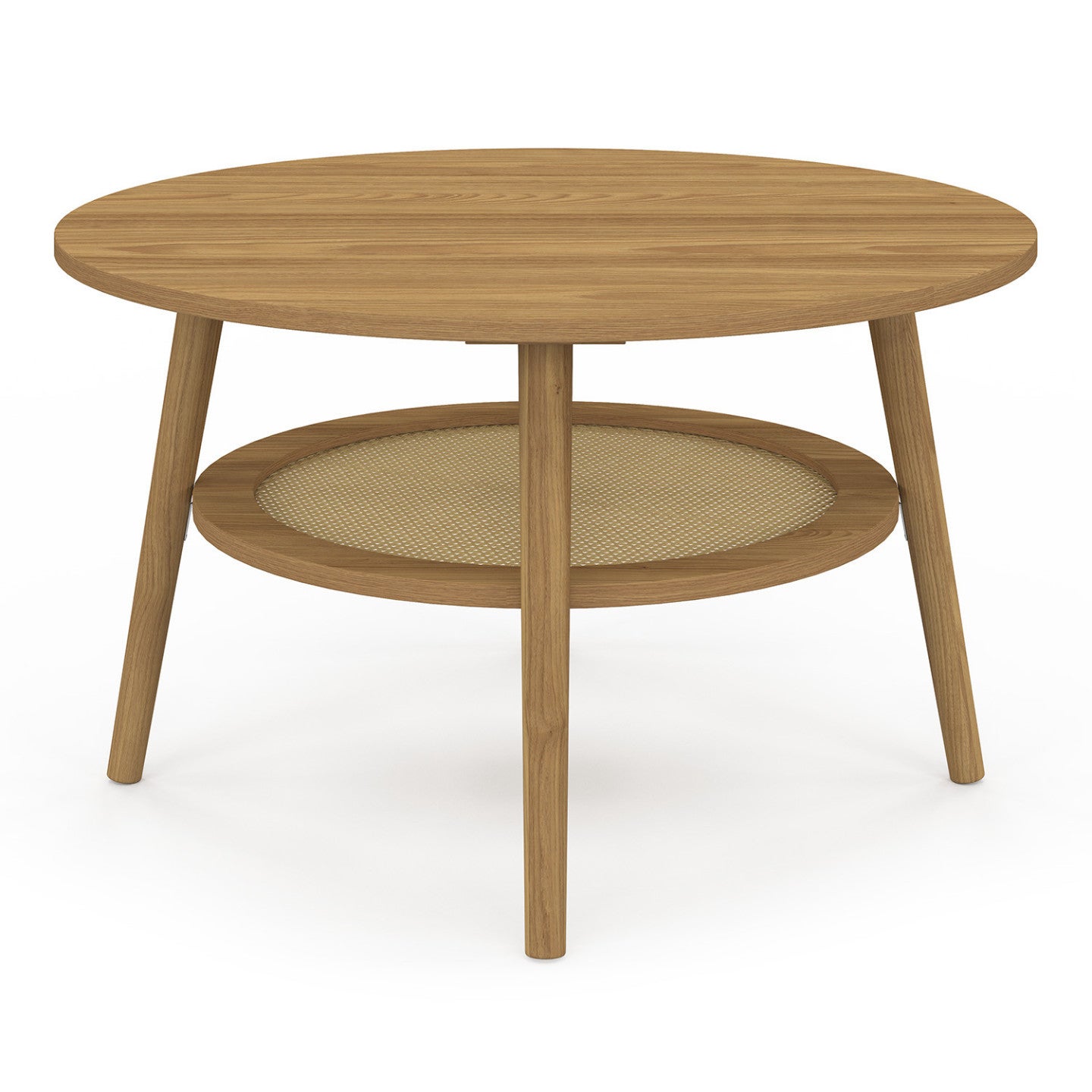 Table basse ronde HANAE 70 cm bois façon hêtre et plateau effet naturel cannage - 3