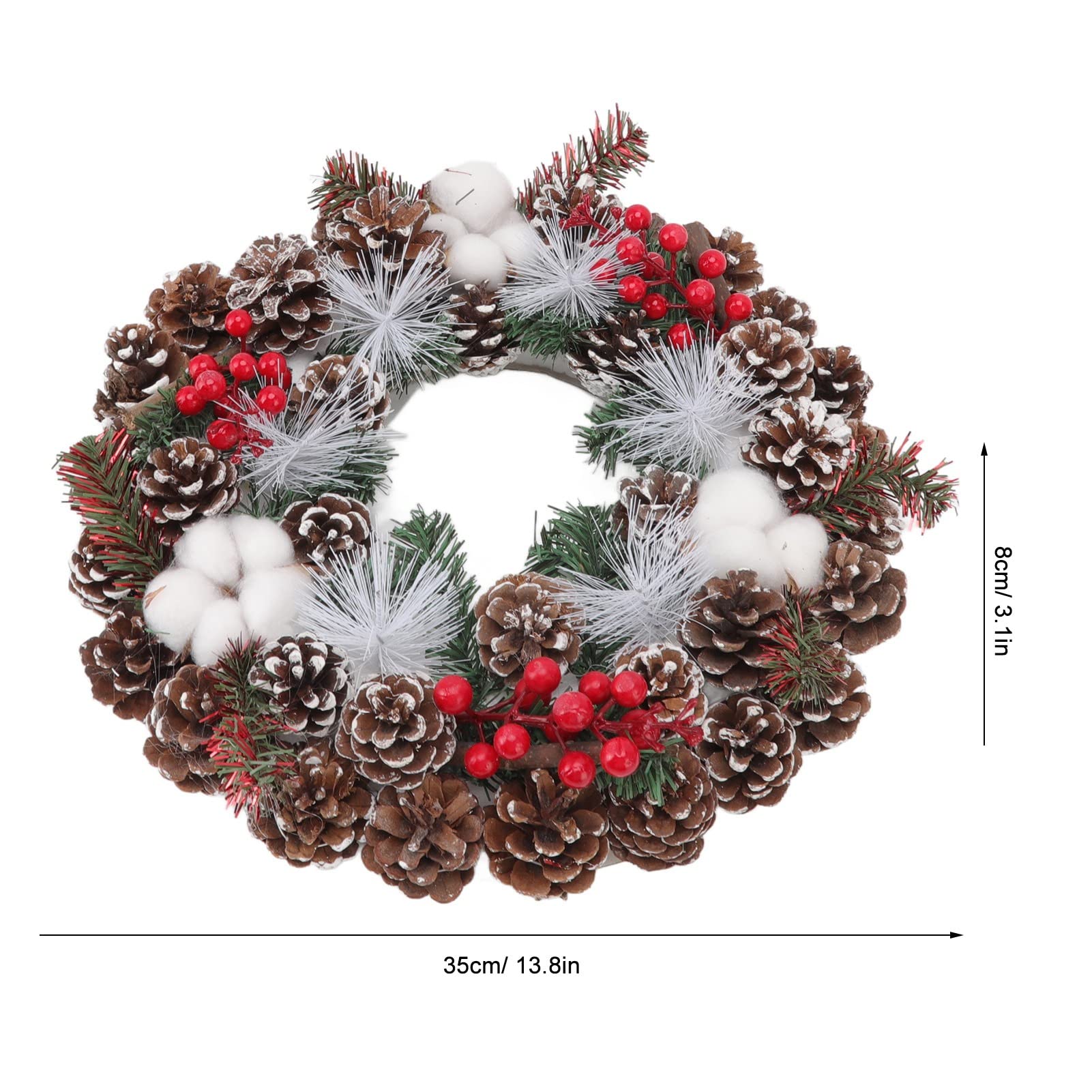 Couronne de Noël Couronne de Noël artificielle de 13,7 pouces décorée de pommes de pin et de coton pour décorations de vacances intérieures et e - 7