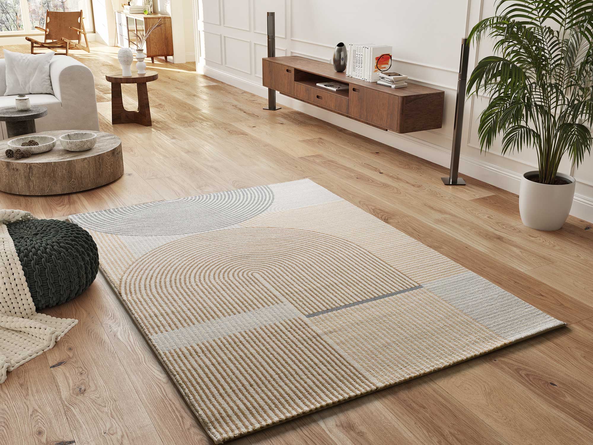 Prostokątny beżowy dywan do wnętrz 140 x 200 cm GARDEN geometryczny - ATTICGO
